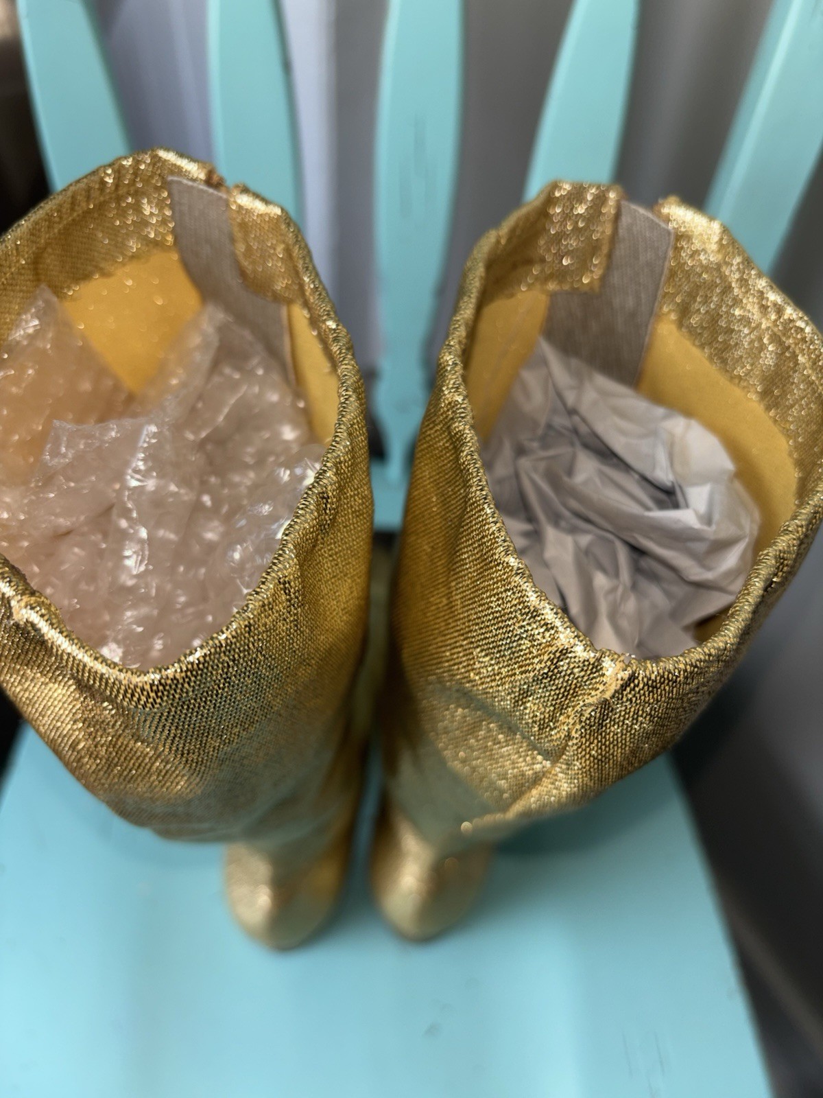 Rare Vintage Women Gold Metallic Lame Knee-High Go Go Boots