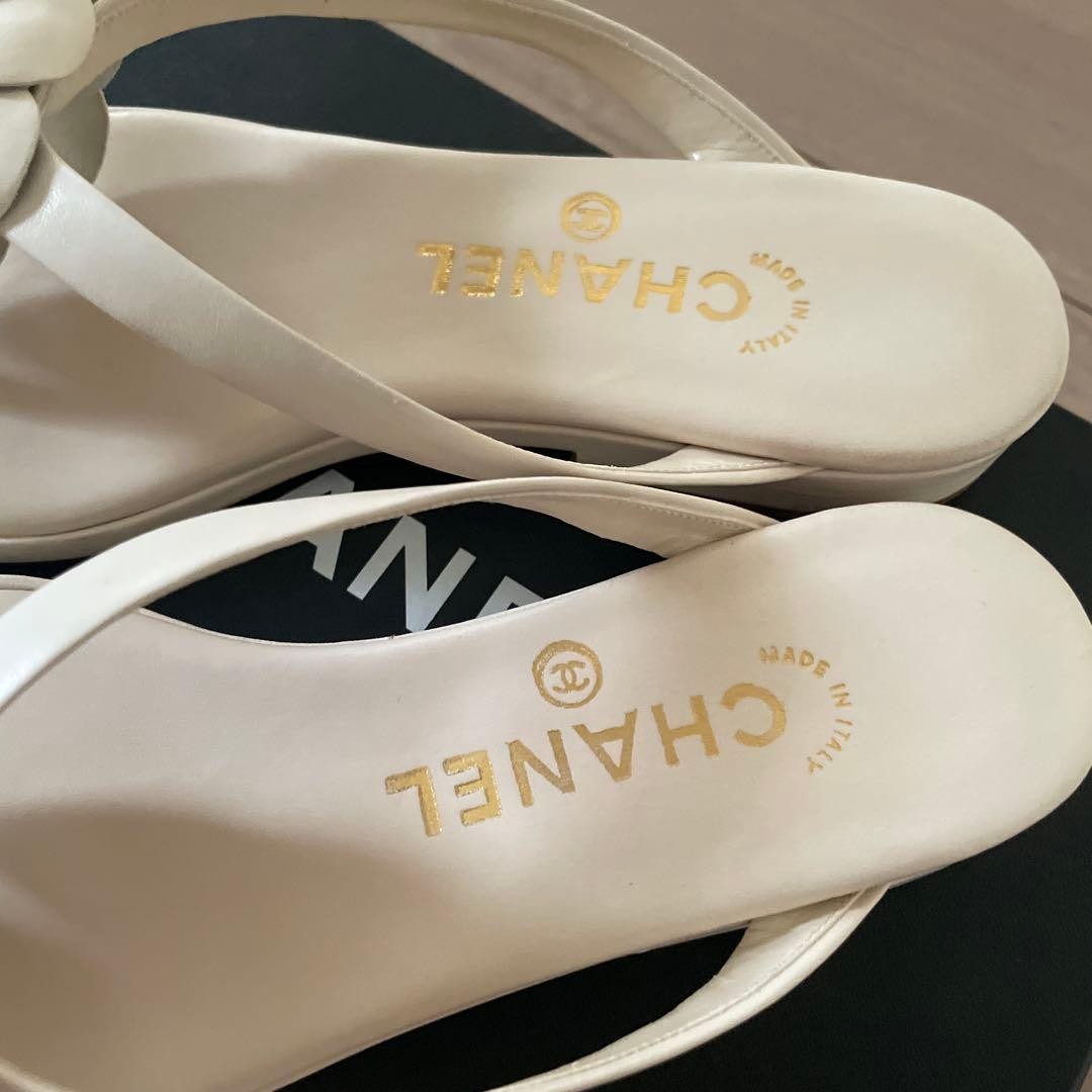 CHANEL Sandals Shoes Camellia EU 36.5 US 6.5 Off White Authentic