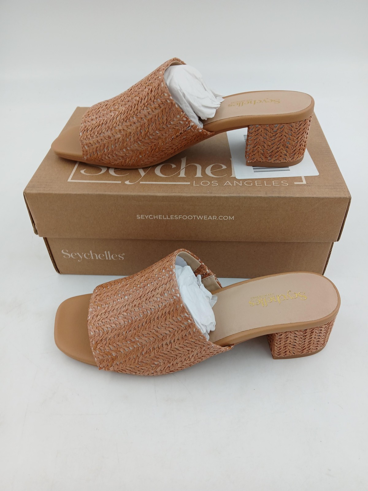 Seychelles Pepper Shoes Womens Size 8 Tan Raffia Block Heel Sandals Slide Mules