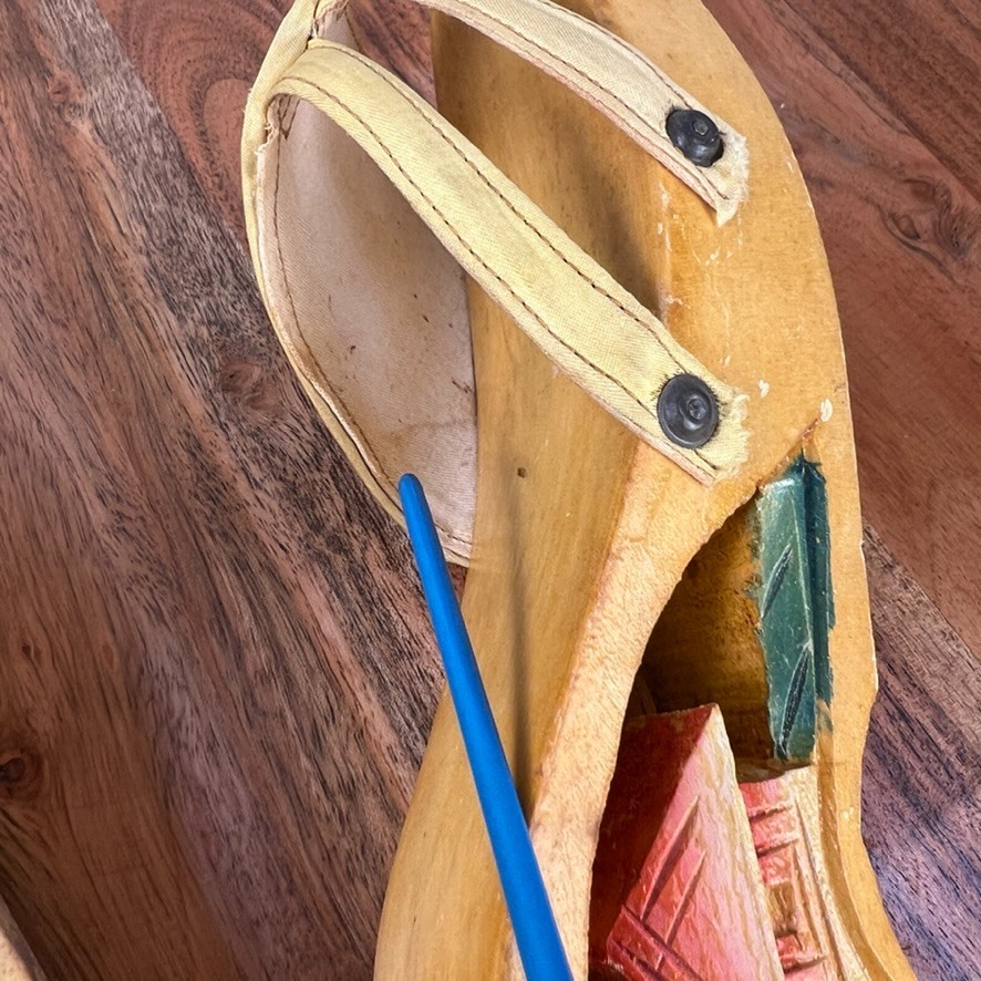 Vintage 1940s WWII Philippines Bakya Hand Carved Painted Wood Sandals Shoes