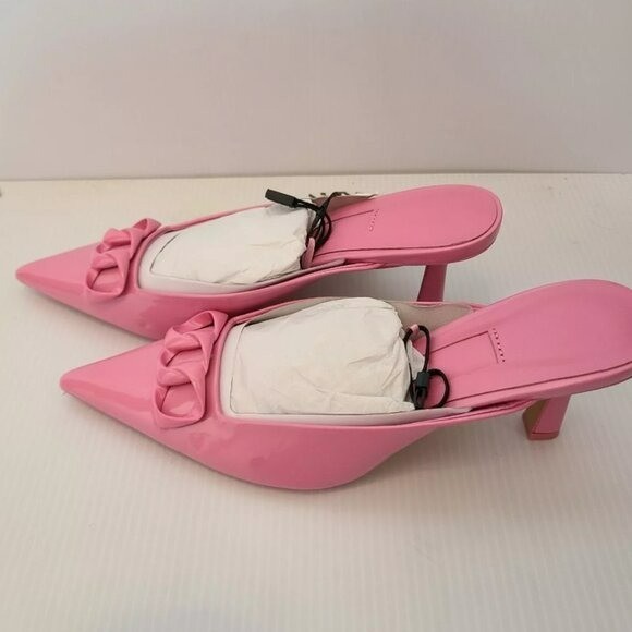 zara CHAIN DETAIL HEELED MULES shoes Size 6.5 24.0 cm US pink patent 1263/910/0