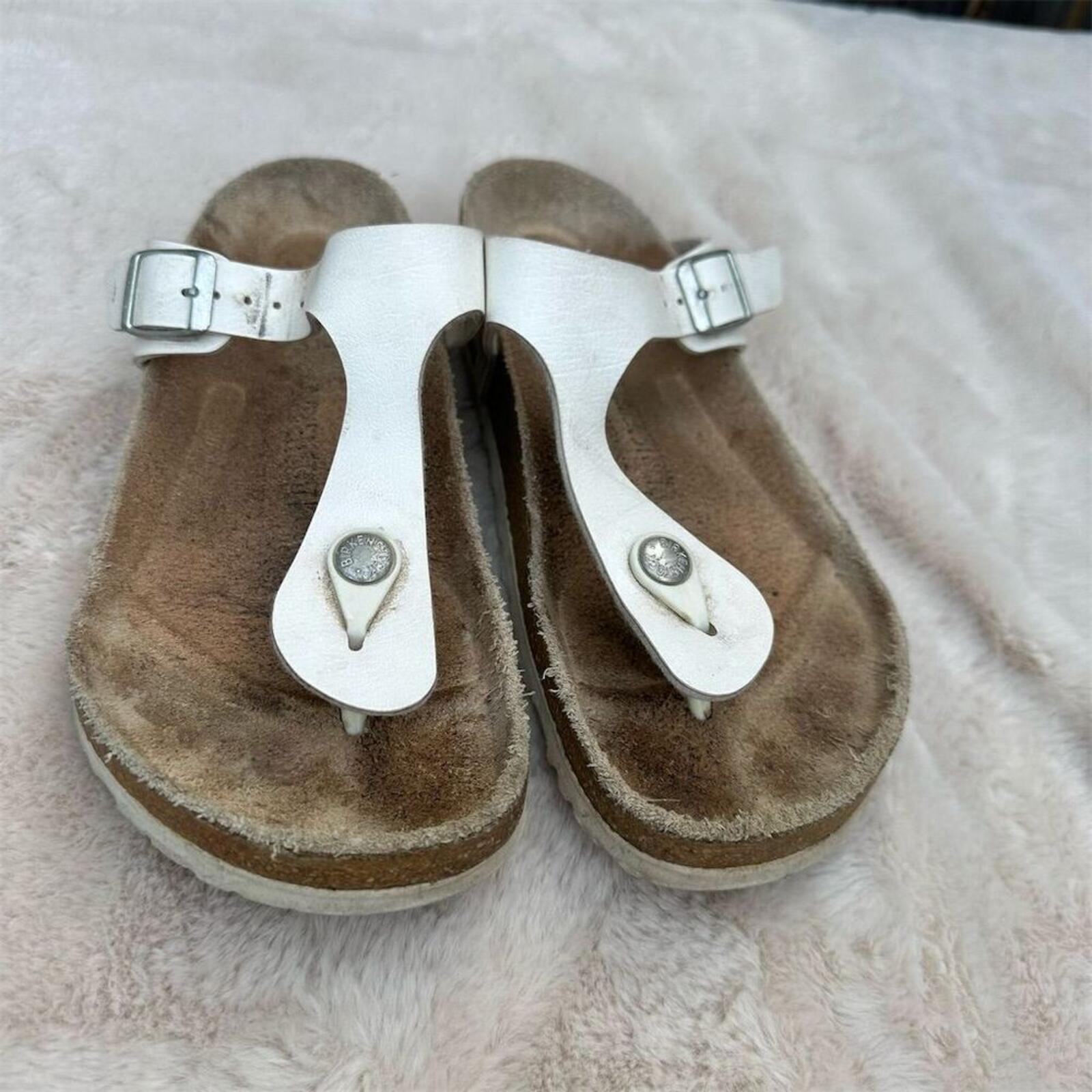Birkenstock Gizeh Women’s Thong Sandals White Leather Size 39 US 8-8.5