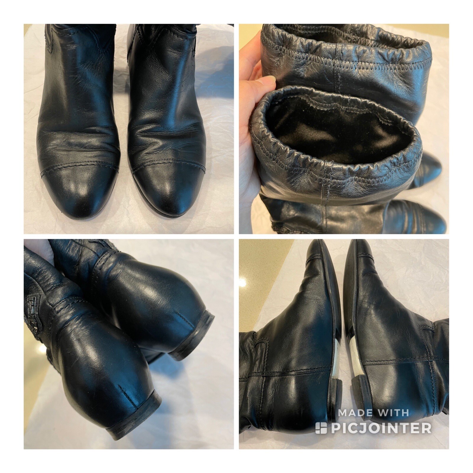 ❤️CHANEL Authentic Leather Boots 37 Beaded Crystal CC Logo Pull Up Booties Shoes