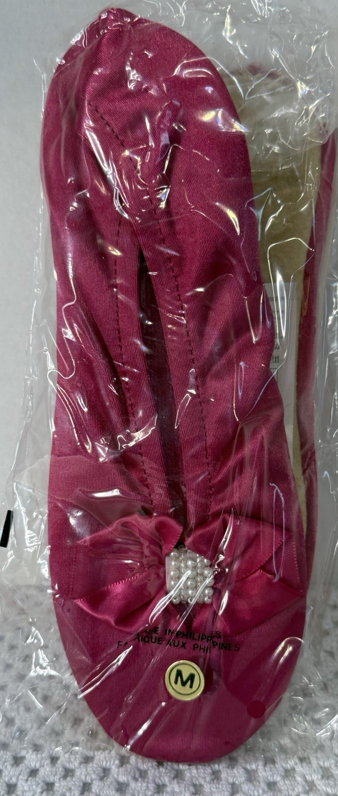 Vintage 1992 Isotoner Comfort Slippers Beaded Bow Fuchsia M 6.5-7.5 NOS NIB