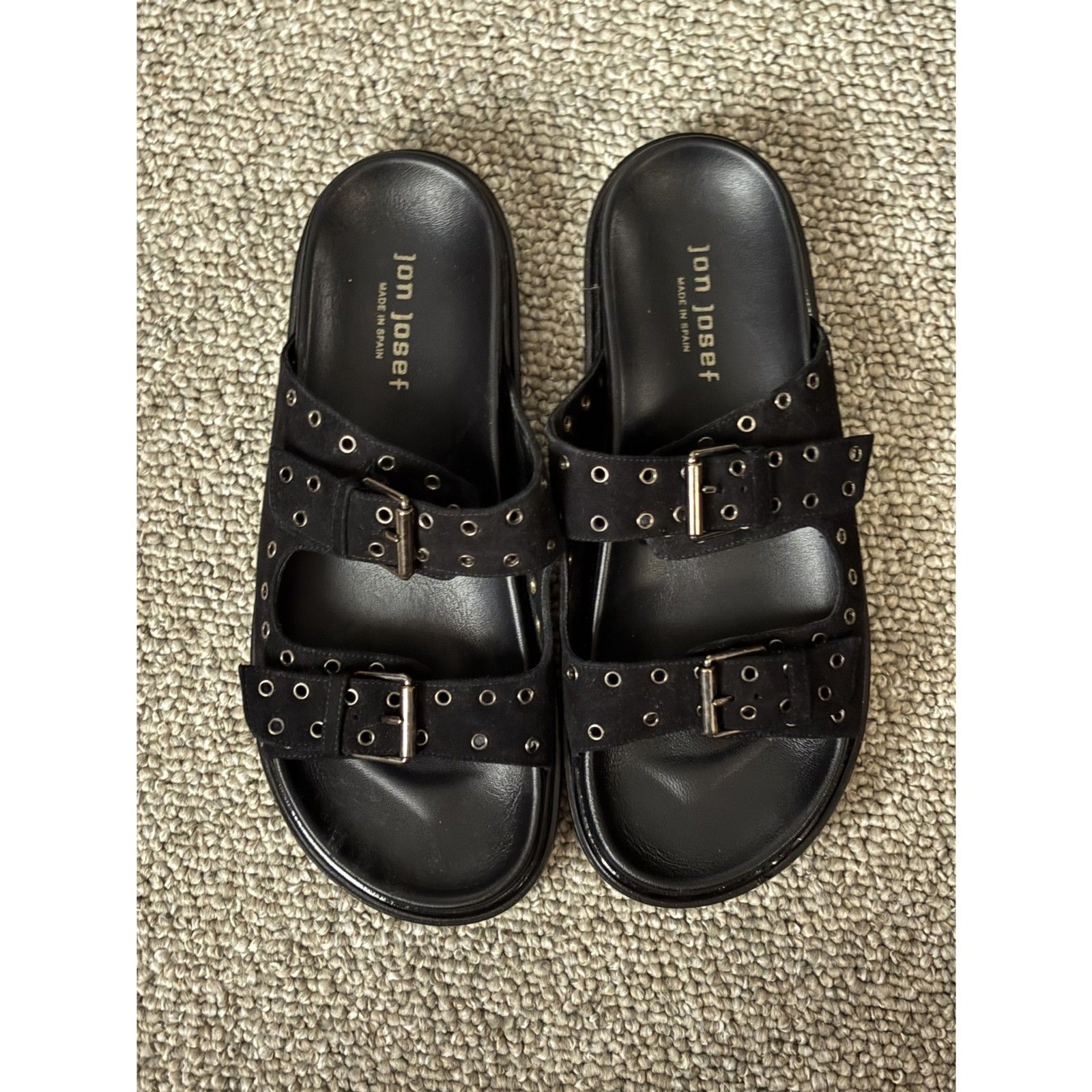 Jon Josef «Bold» Black Suede Grommet Sandals Size 9-9.5