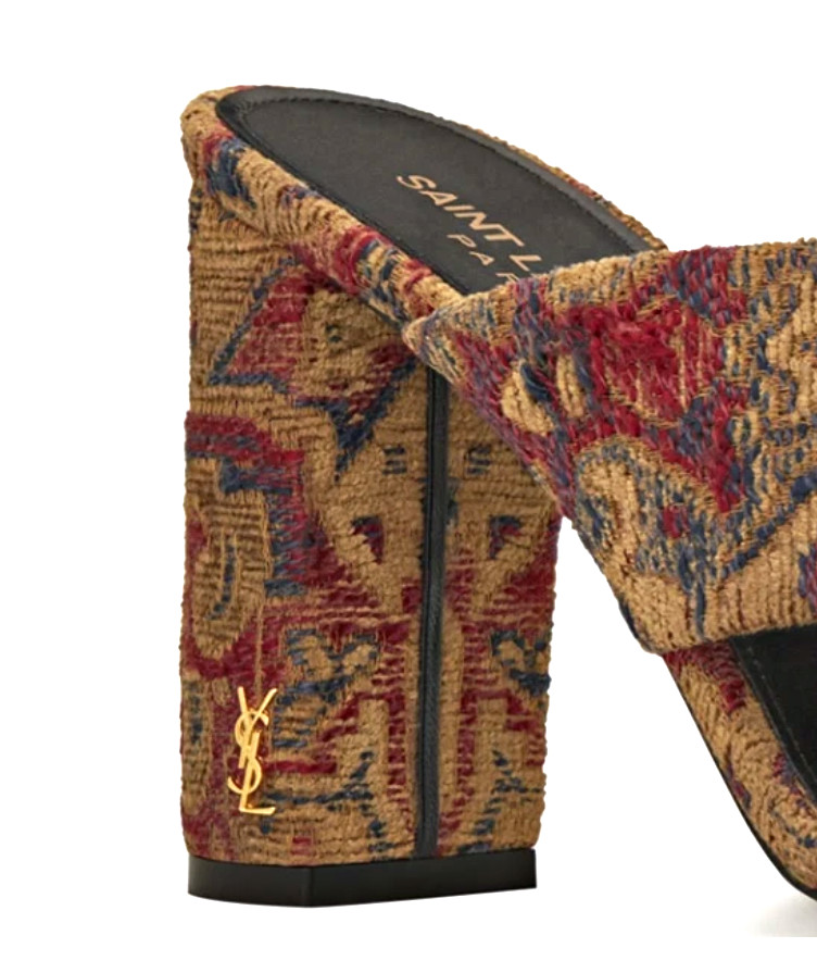 Saint Laurent LOULOU 95 SAFFRON ROUGE Jacquard Logo Heels Mule sz US 6 IT36 $895