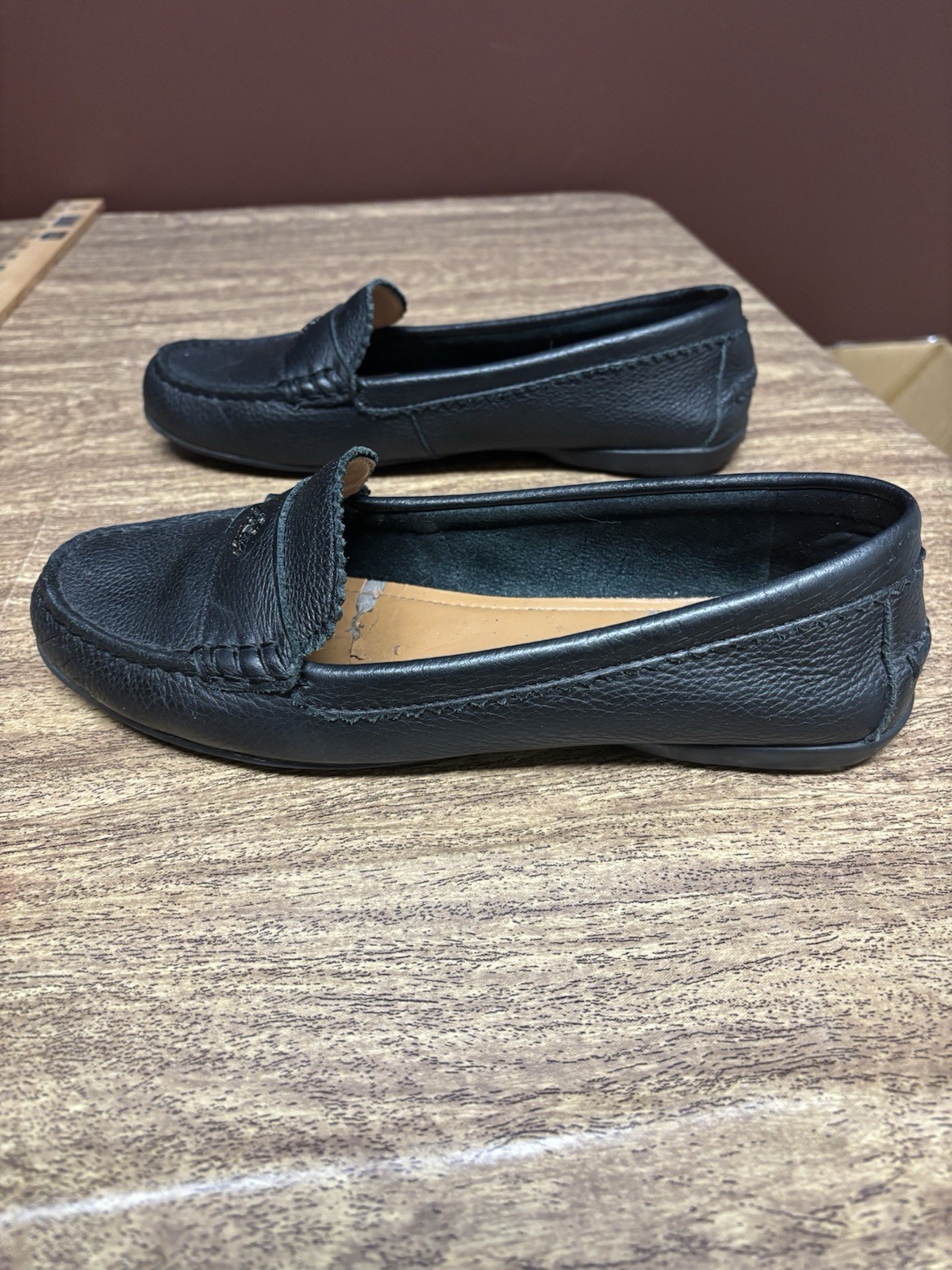 COACH Odette Black Pebbled Leather Driving Loafers Moc Toe Shoes Women’s Size 8