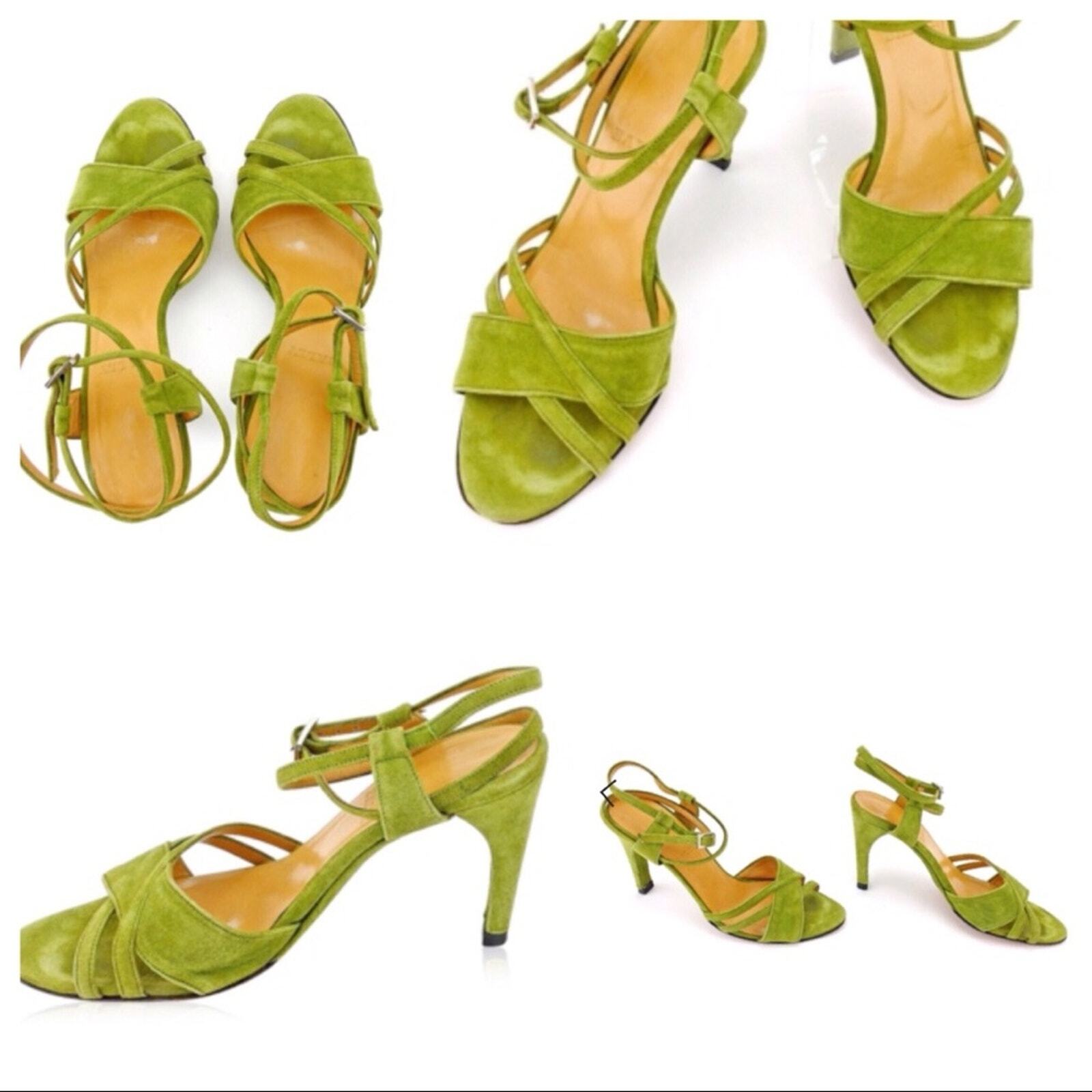 Bally Shena Suede Criss Cross Open Toe Ankle Strap Sandal Pear Green Sz 6