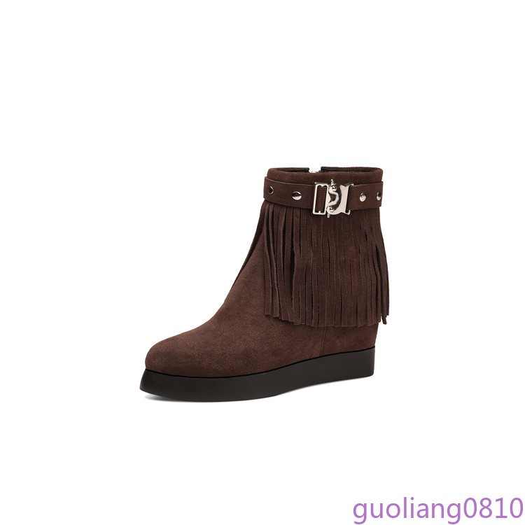 Women’s Suede Leather Ankle Boots Rivet Tassels Hidden Wedge Shoes Comfort Chic