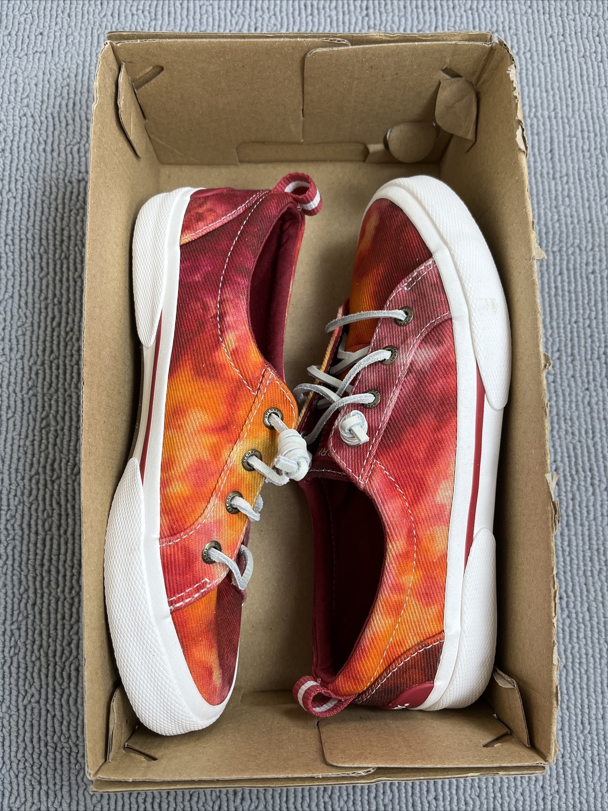 New Sperry Women/ Girl Pier Wave LTT Tiedye Shoes Pink Red Orange Size 5.5
