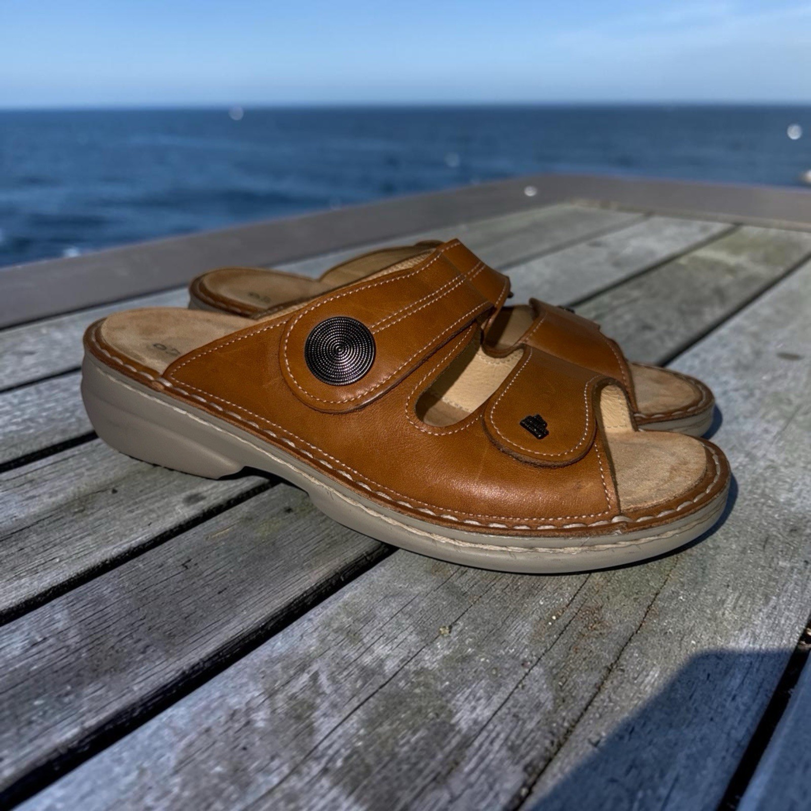 Finn Comfort Sansibar Size 37 7 Sandals Papaya Two Strap Hook And Loop Comfort