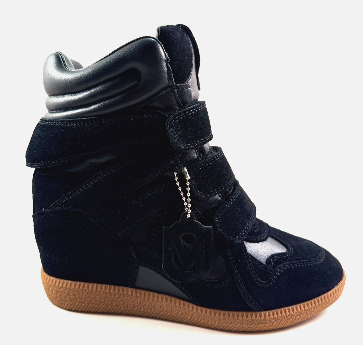 Steve Madden Mavis Black Leather High Top Wedge Fashion Sneakers