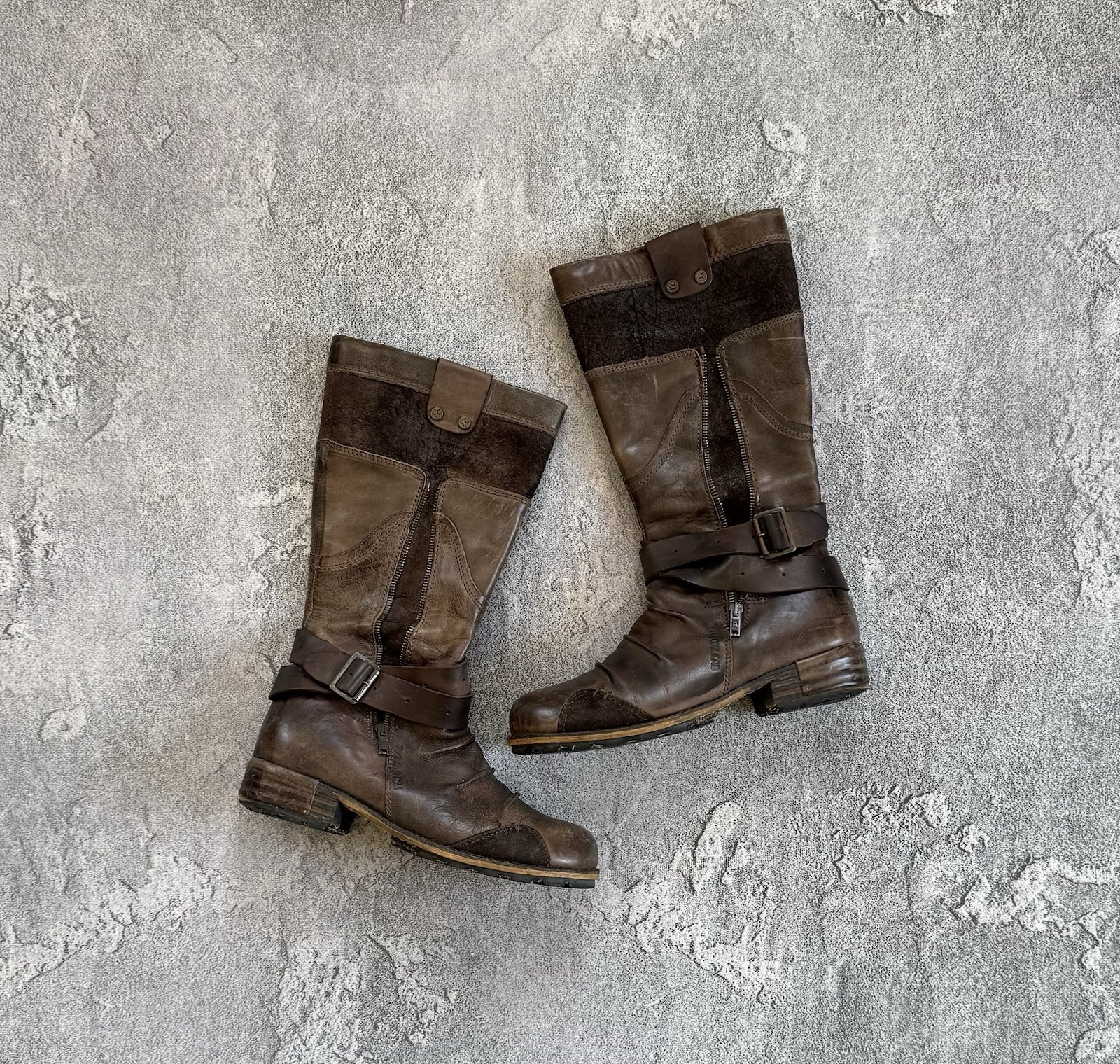 Yellow Cab 40size Brown Leather Western High Boots Shoes Cowboy Biker Motorcycle