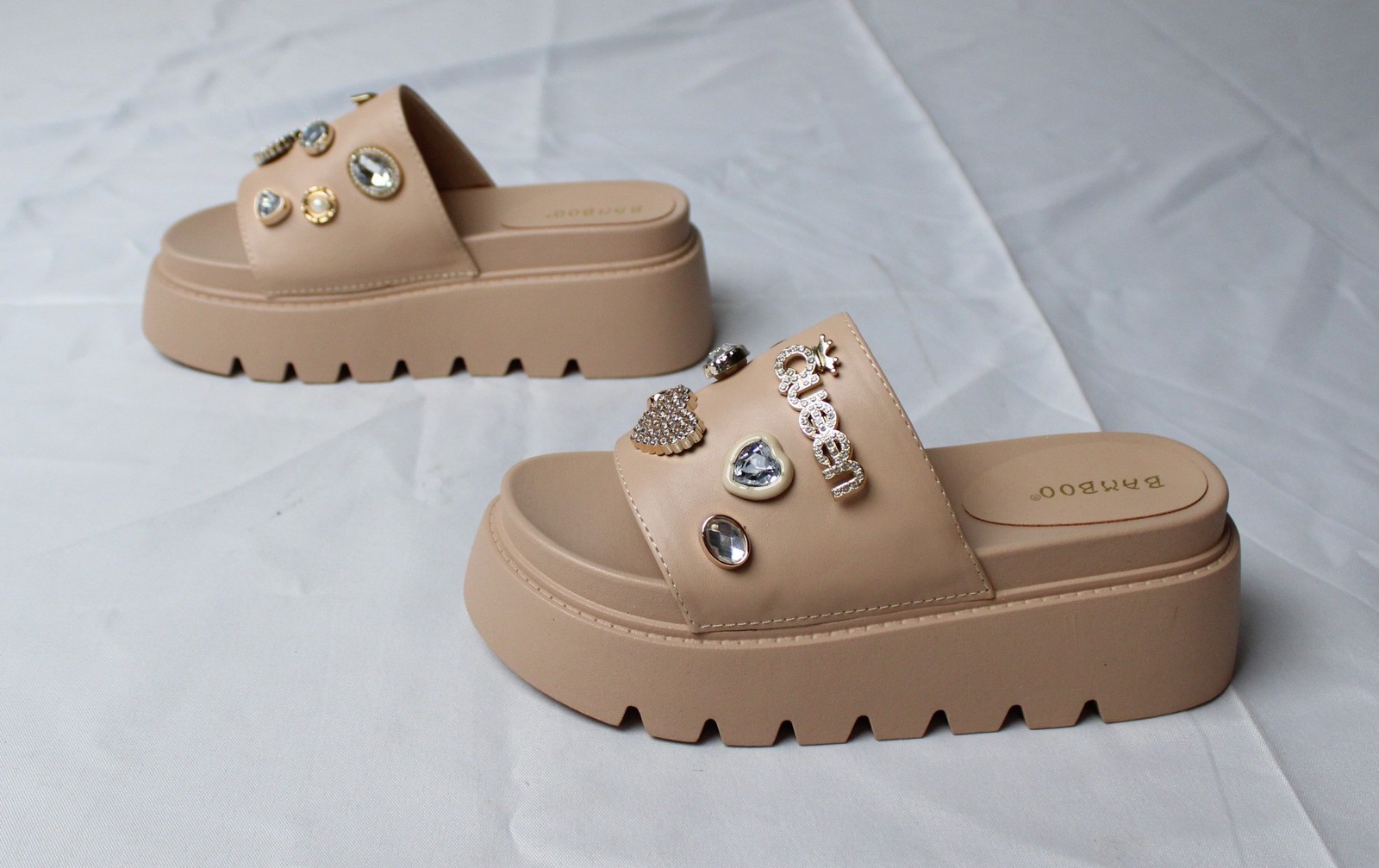 Bamboo Women’s Charmed Faux Leather Platform Slide Sandals LB3 Nude US:5.5 EU:35