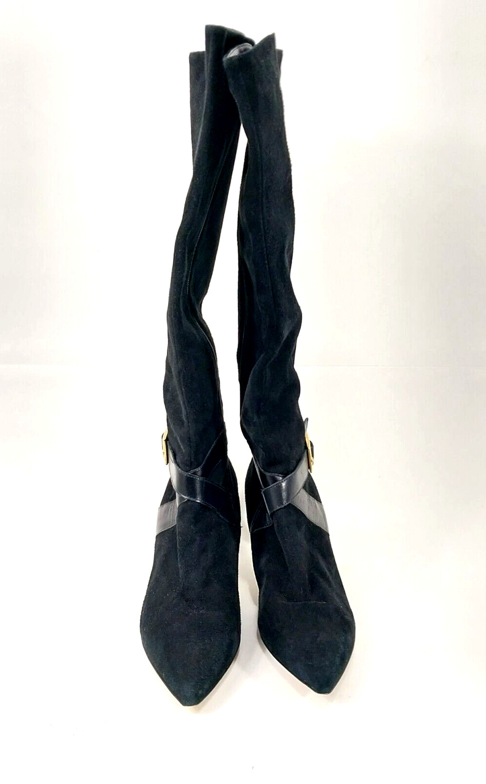 SAKS Fifth Avenue Boots Womens 9.5 Black Suede Medium 3″ Heel Stiletto Designer