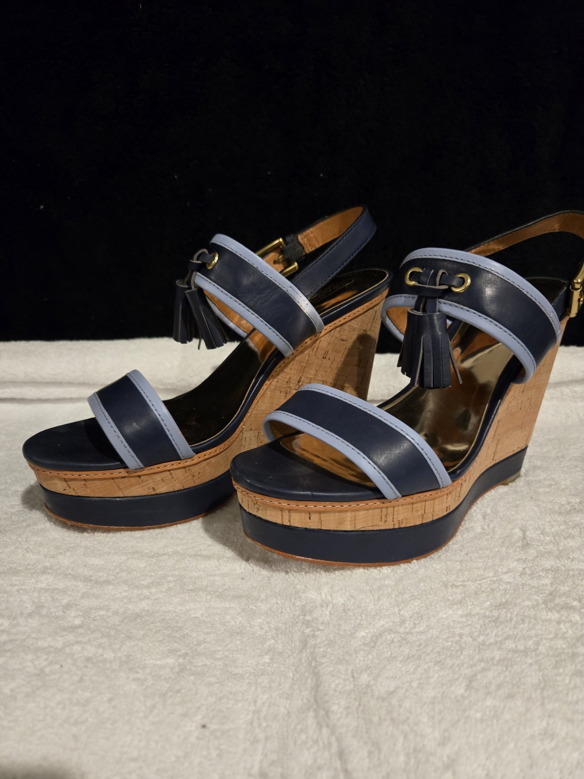 Coach Navy & Sky Blue Leather Strap Sandals Size 9.5 US
