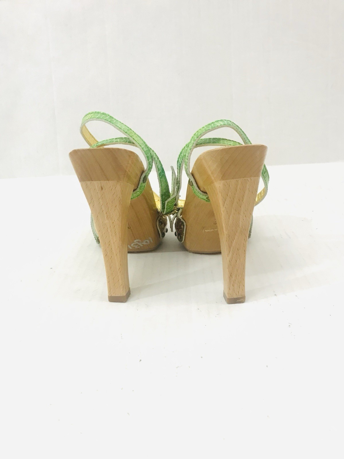 Just Cavalli Wooden Platform Green Snake Embossed Sandals – Size EU 38 | US 8
