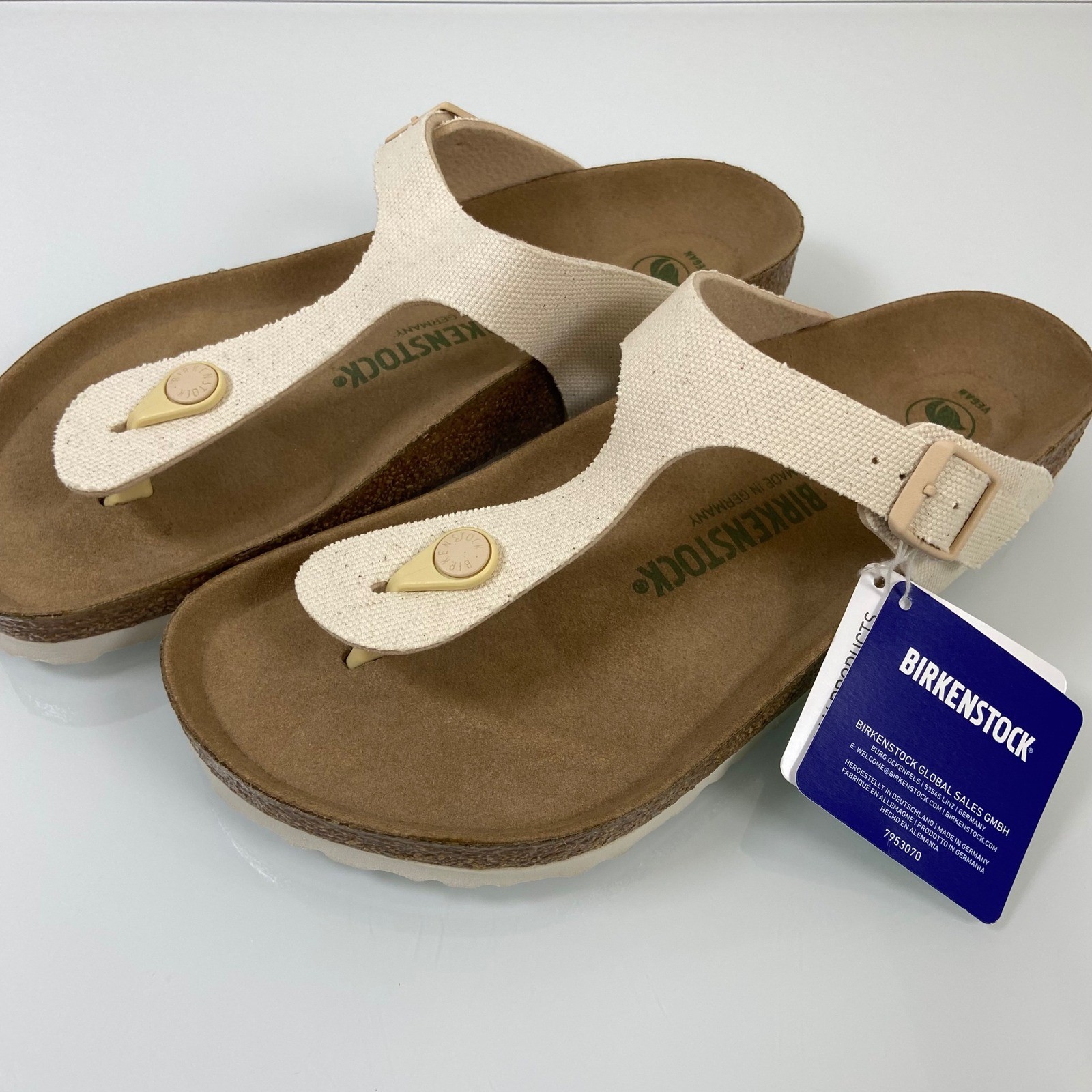 Birkenstock Womens US 9 EU40 Eggshell Gizeh Vegan Thong Sandals New Canvas NWOB