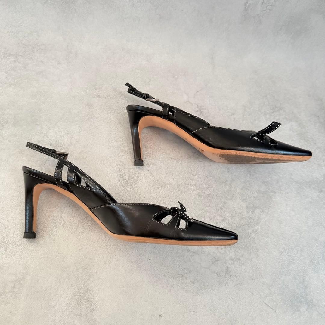 Prada Stitched Bow Slingback Heels Black Leather Women’s US 6 UK 3.5 EU 36 Pumps