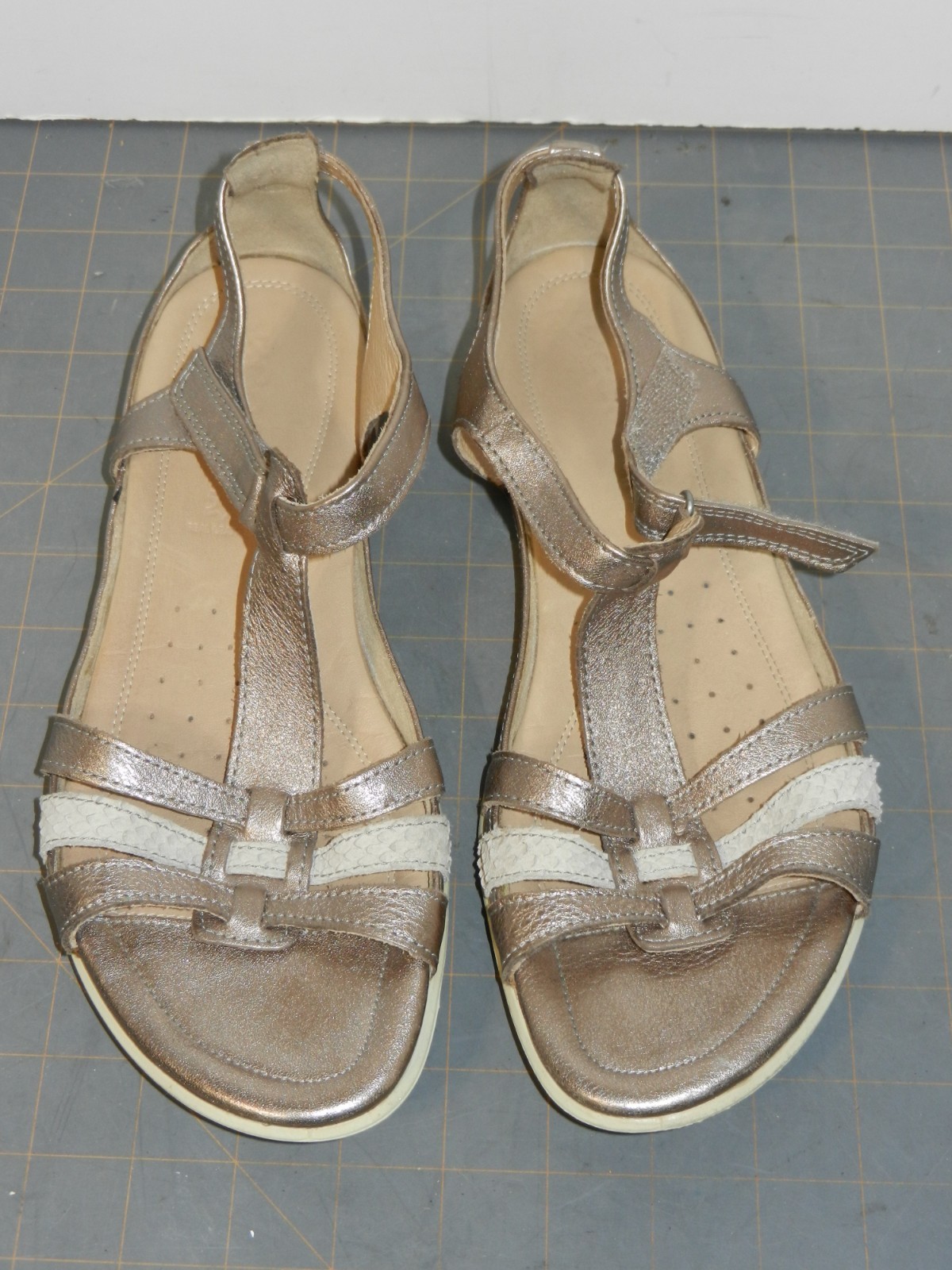 Ecco Flash T Strap Sandal Shoe Women US 10-10.5 EU 41 Leather Gladiator Ankle
