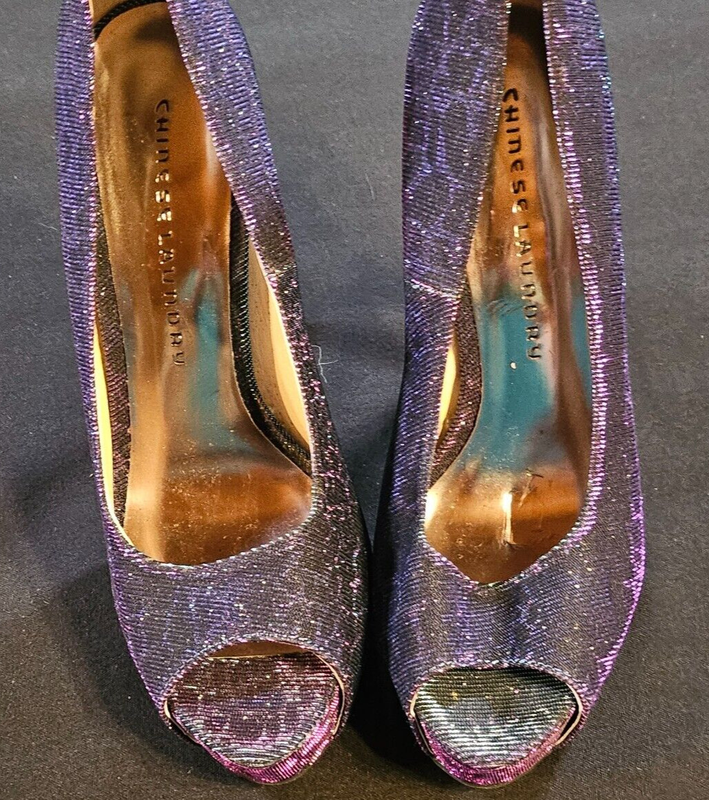 Womens Heels SZ 8.5 M Iridescent Peeptoe Platform Casual Formal Party Cocktail
