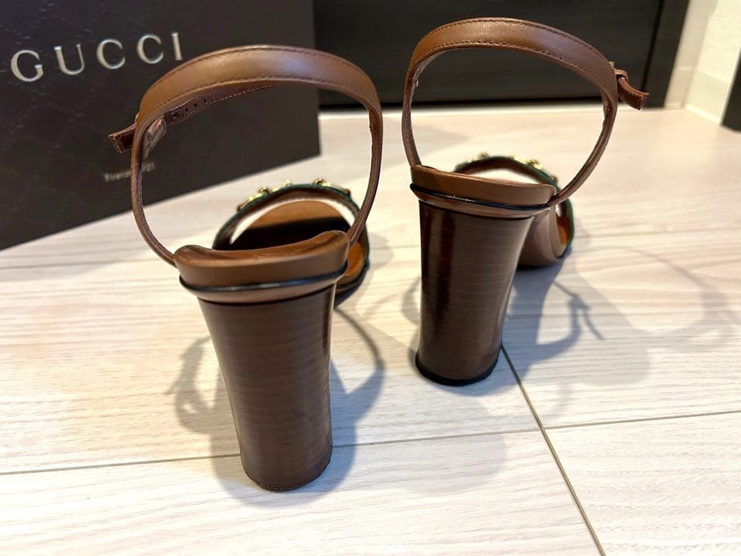 GUCCI Sherry Line Horsebit Sandals Brown Leather Size 37.5 US 7.5 Used Auth