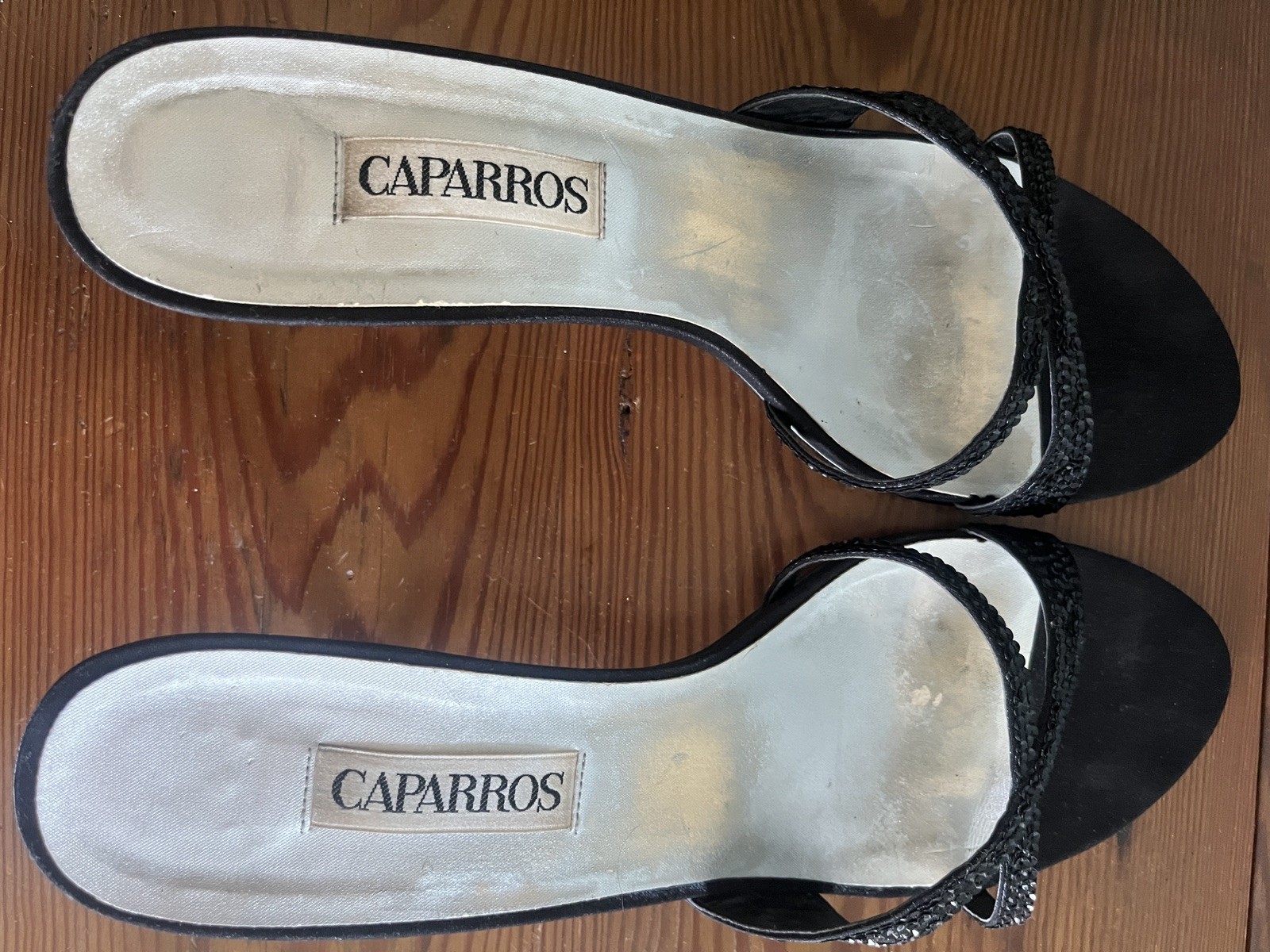 CAPARROS Black Sequin Slide Heels Women’s 10 B 3 1/4 inch heel