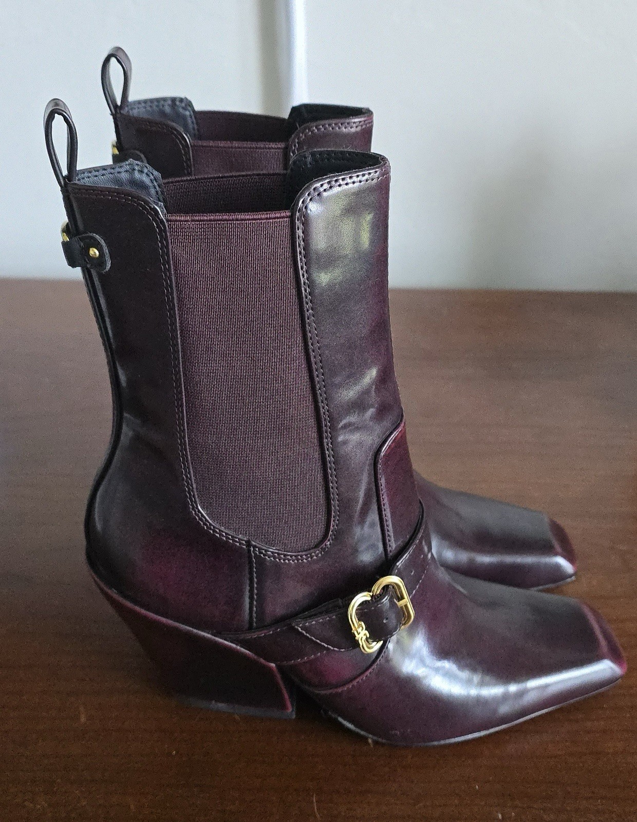 Sam Edelman Suzette Western Chelsea Boots Deep Crimson Leather Women’s 6 NWT