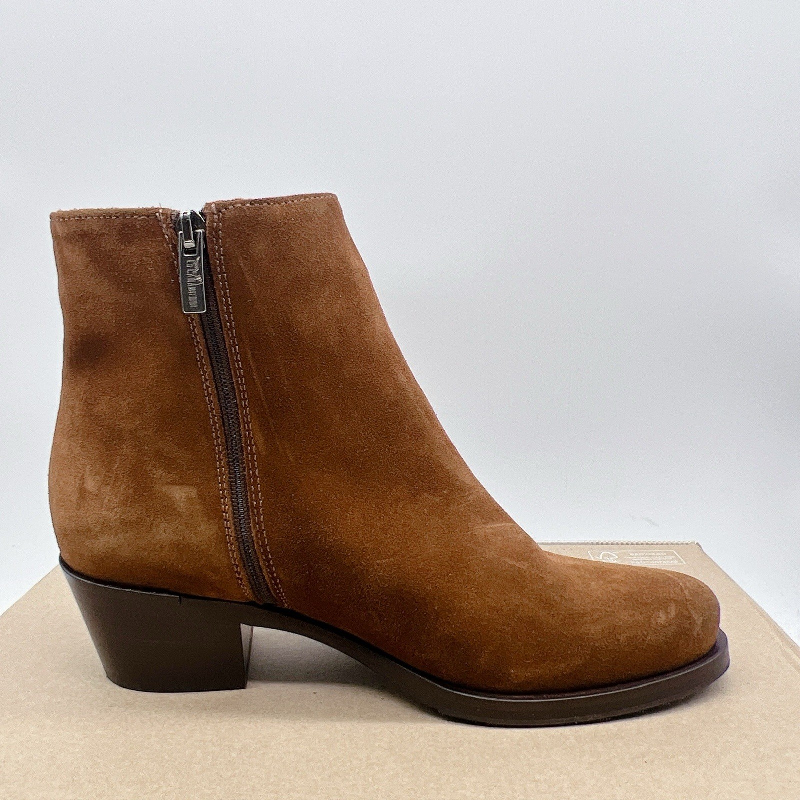 La Canadienne Peter Waterproof Bootie Heel Round Toe Tan Brown Suede US 7