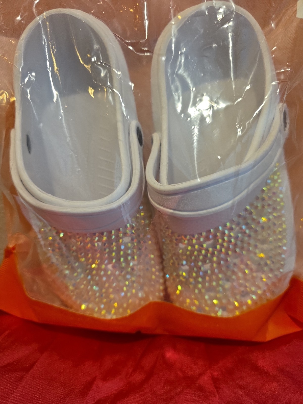 WOMEN WHITE BLING SIZE 9-11 CROC LIKE FLAT SHOES