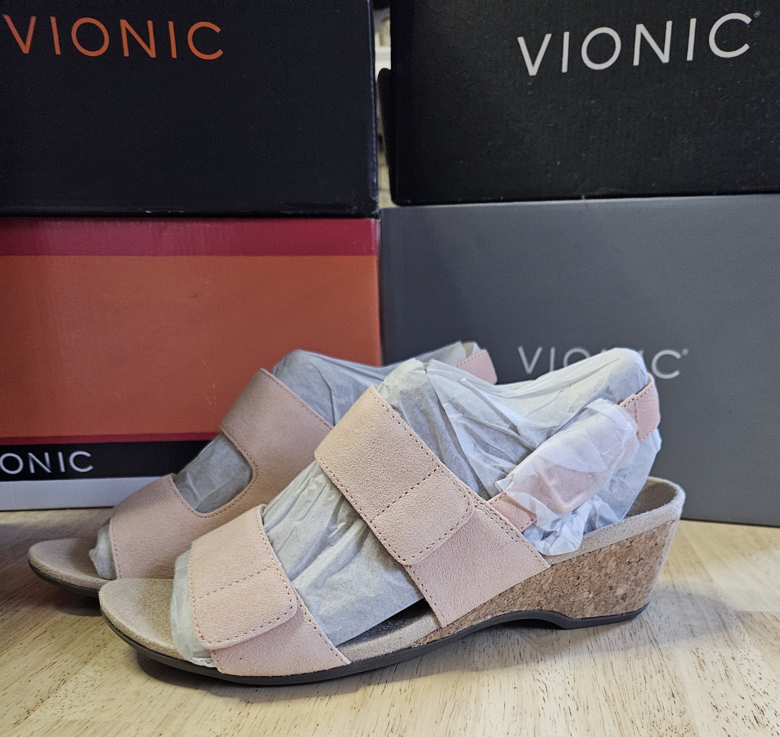Vionic Uptown ROZE Slingback Platform Wedge Sandal US 9.5 Cork Accent Heel NIB