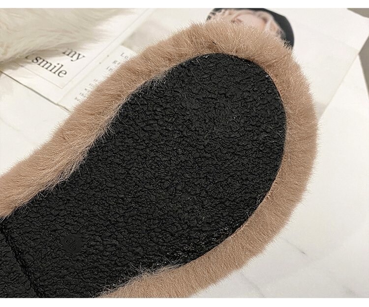 Faux Fur Slides Fuzzy Fluffy Slippers Flat Indoor Outddor Soft Sandals Open Toe