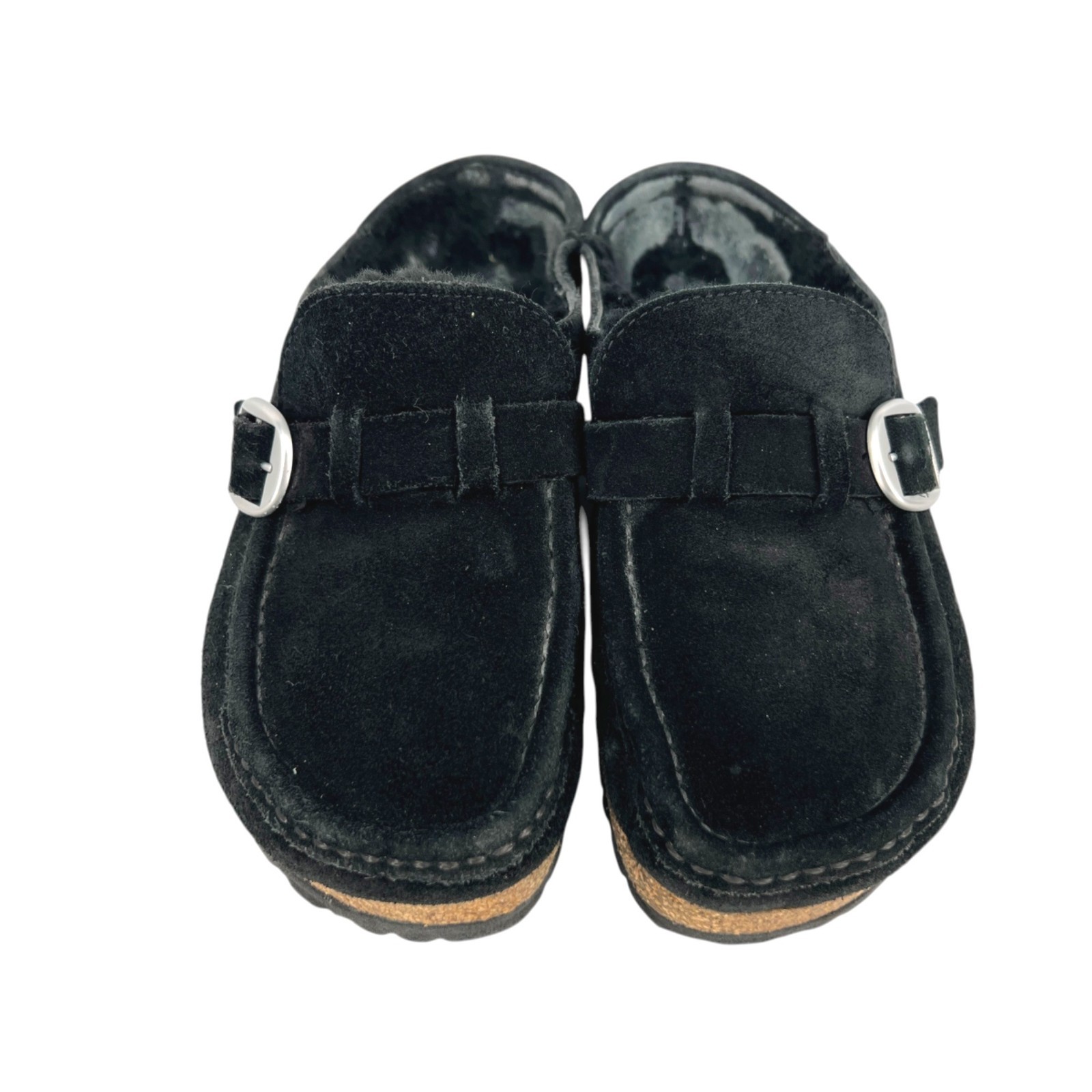 Birkenstock Buckley Shearling Clogs Black Suede Lined Slip-On Shoes Size 38 US 7