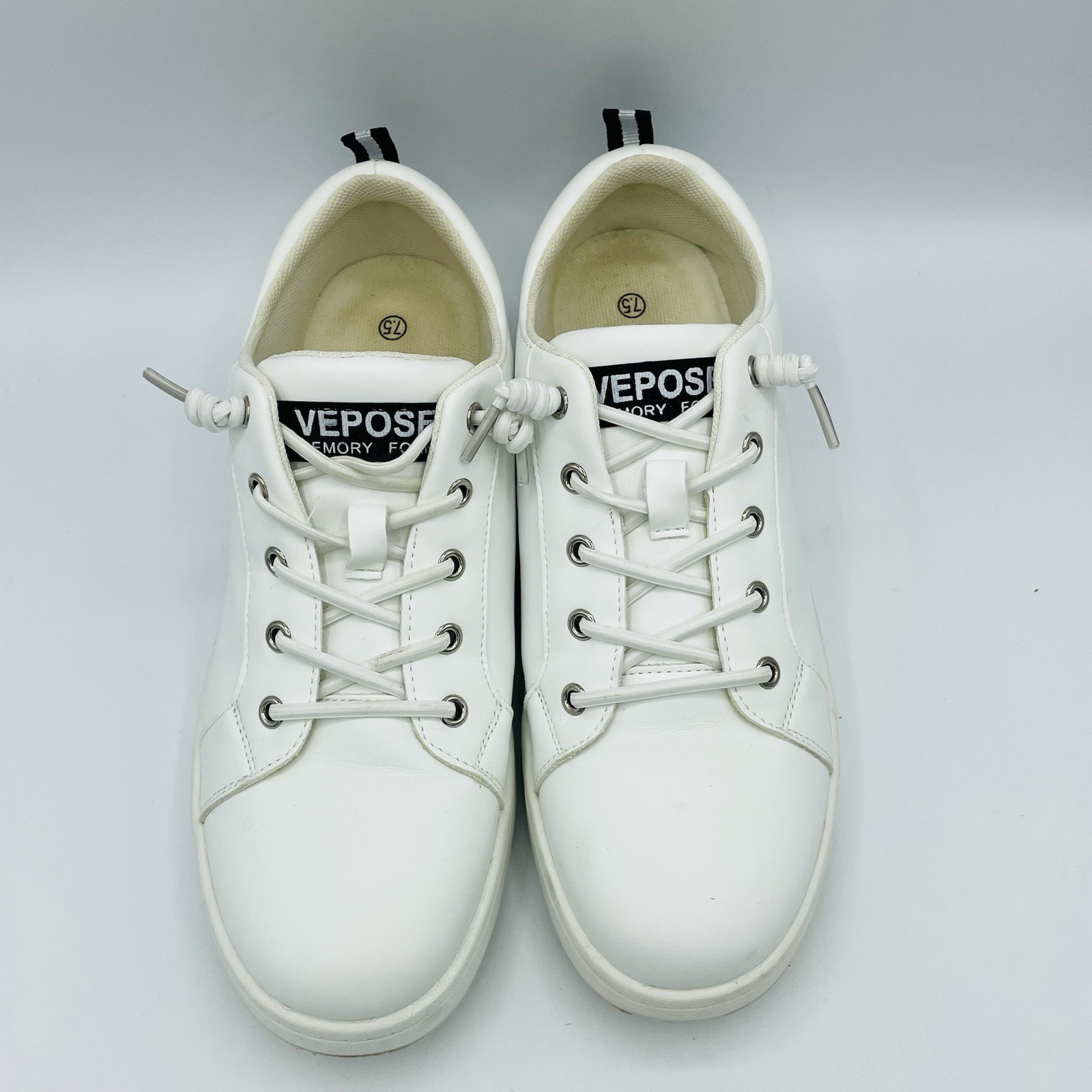 Womens Size 7.5 Vepose Shoes White Elastic Lace Up Slip On Comfort Sneakers