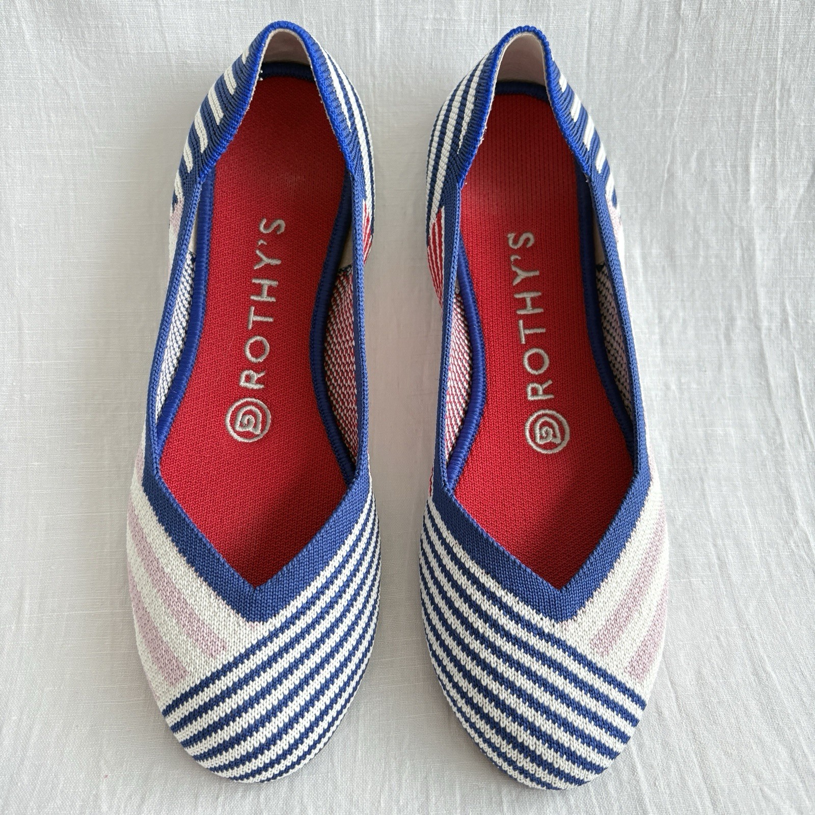 Rothy’s Mixed Stripe Blue Red Pink White Women Size W6 Rare Retired