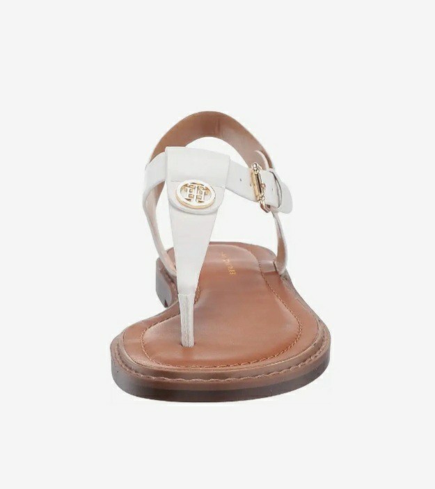 Tommy Hilfiger BENNIA Thong Sandal’s, White/Gold Logo Buckle, Woman’s 7.5 *NIB*