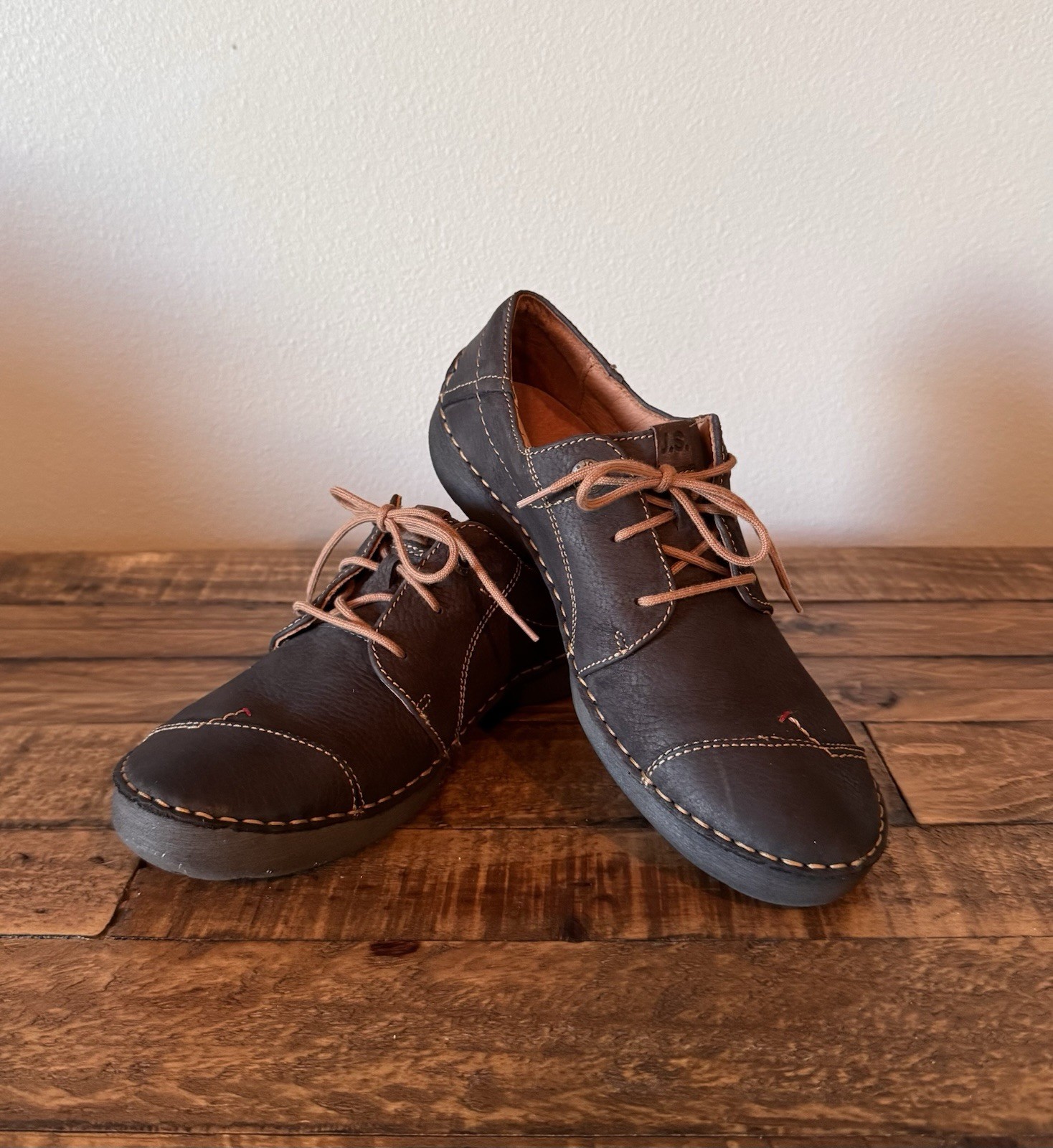 Josef Seibel Fergey 20 Brown Leather Lace-Up Shoes Round Toe Stitching EU 39