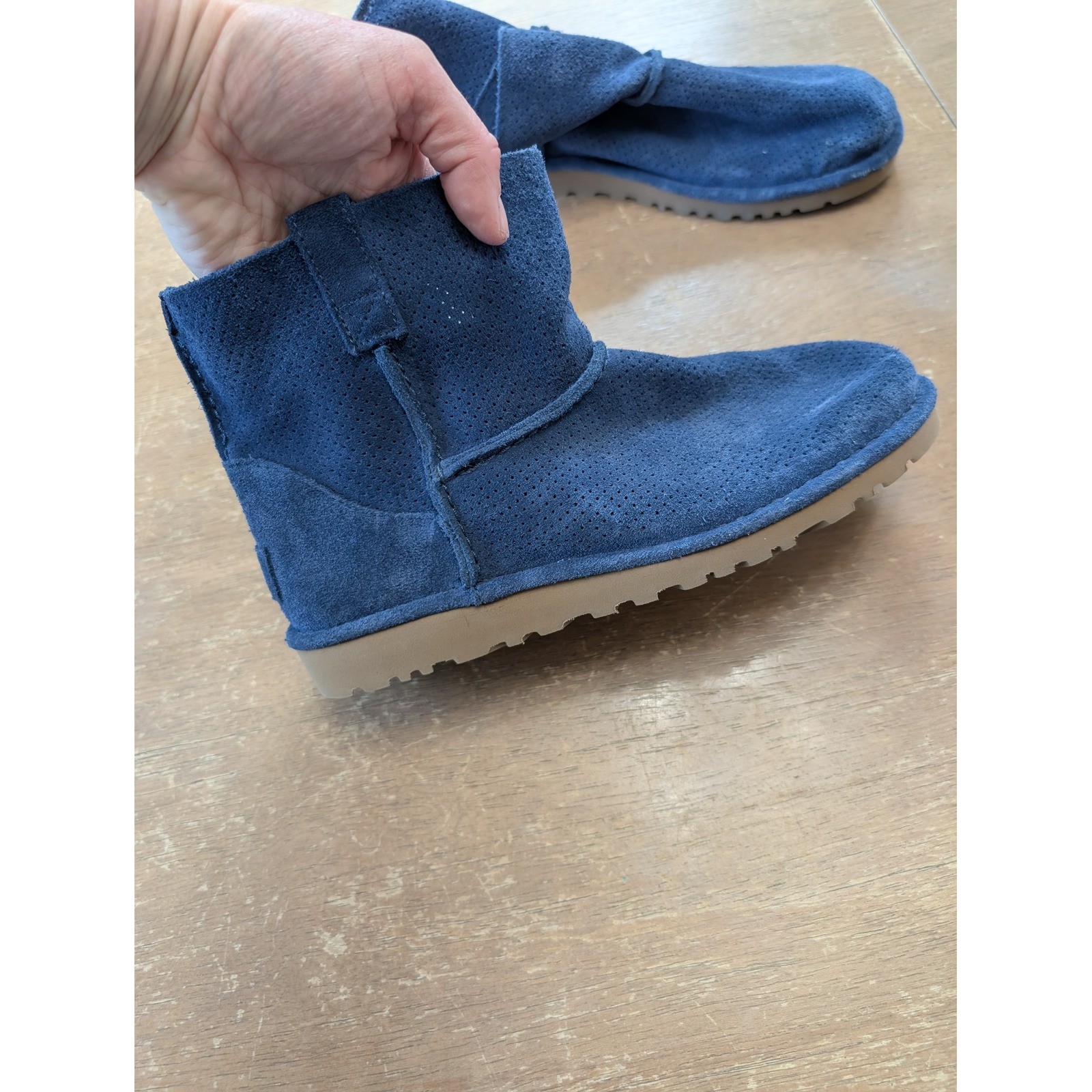 UGG Classic Unlined Blue Perf Suede Ankle Boots Womens 8 comfort pull on street