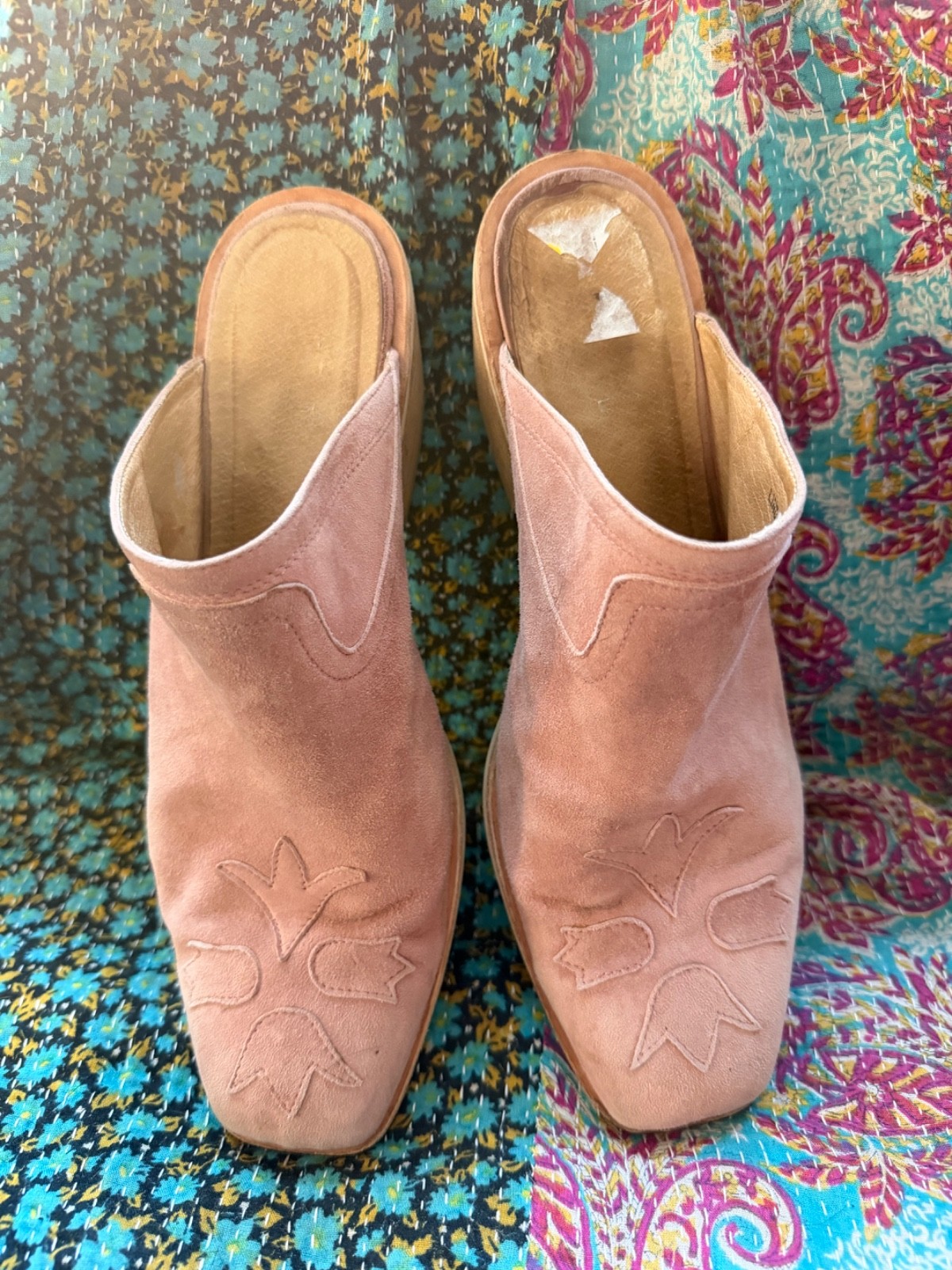 Anthropologie Silent D Women 41 Dusty Pink Lindsays Suede Mules Boho Heels