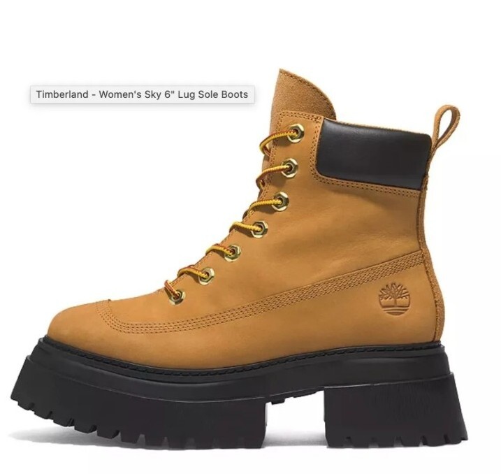 Timberland Women’s Sky 6-Inch Lace Up Wheat Nubuck Leather Platform Boots Size 7