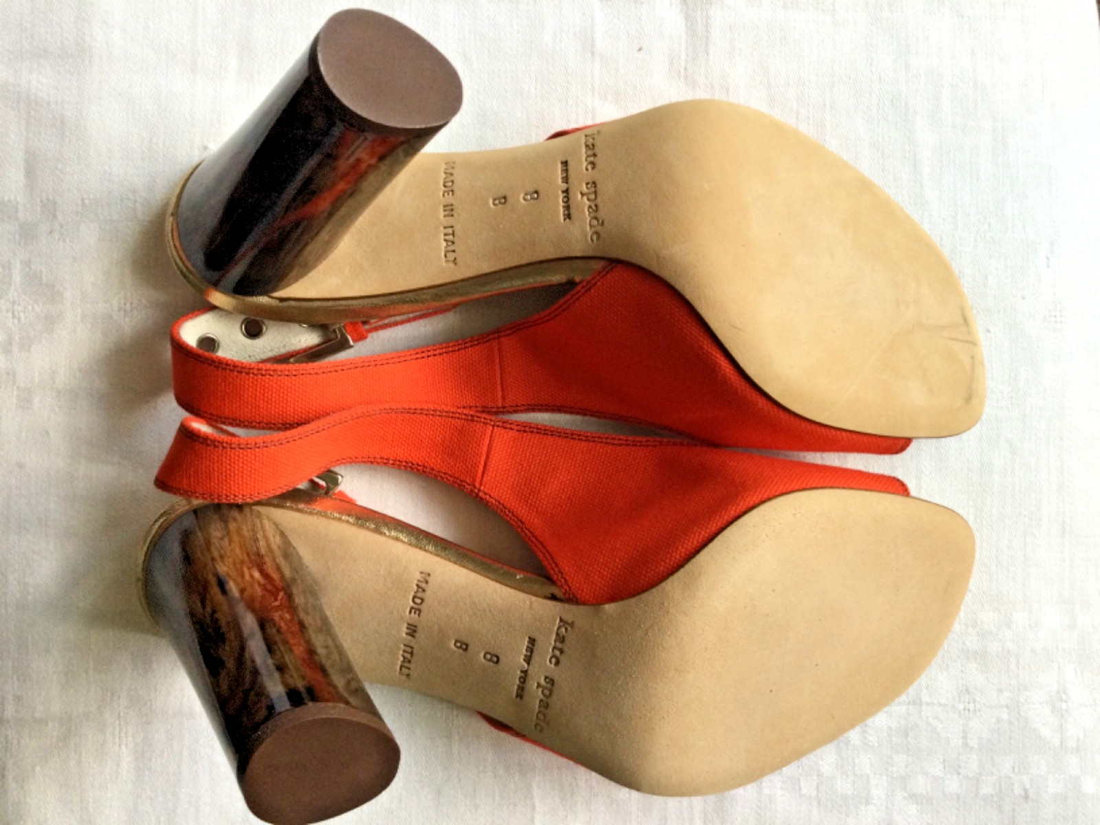 Kate Spade Womens Sophie Sandal Sz 8 Coral Orange Slingback Wood Column Heel