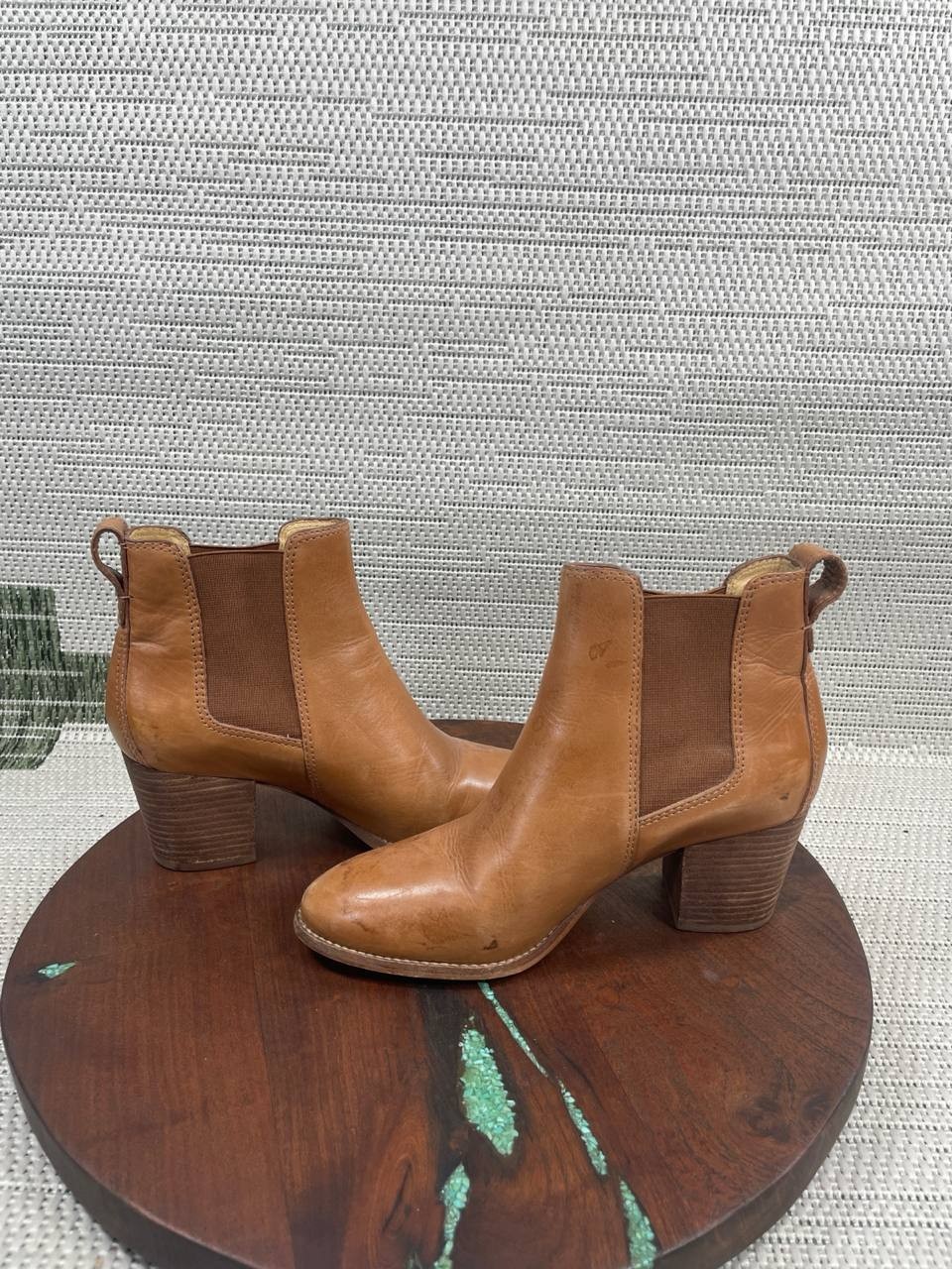 Madewell Chelsea Boot Women Size 6.5 The Regan English Saddle Leather Block Heel