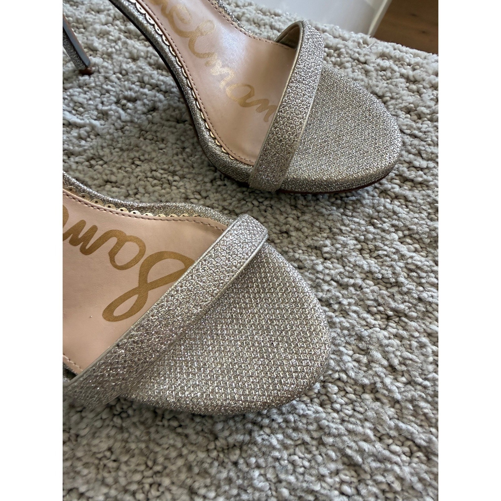Sam Edelman Ariella HEELS Women 6 SILVER Glitter Stiletto ANKLE STRAP