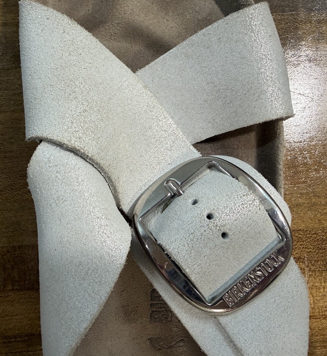 Birkenstock Siena Big Buckle Cross Strap Sandal Whitewash Metallic SZ42/US11W