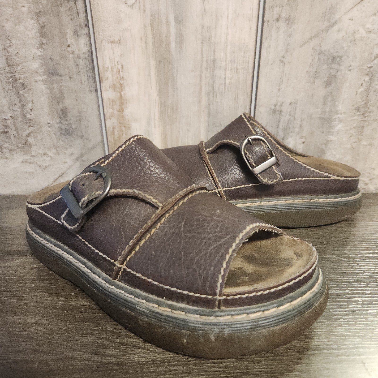 Y2K Vtg Faded Glory Chunky Platform Buckle Brown Sandals Womens 8 Grunge Boho