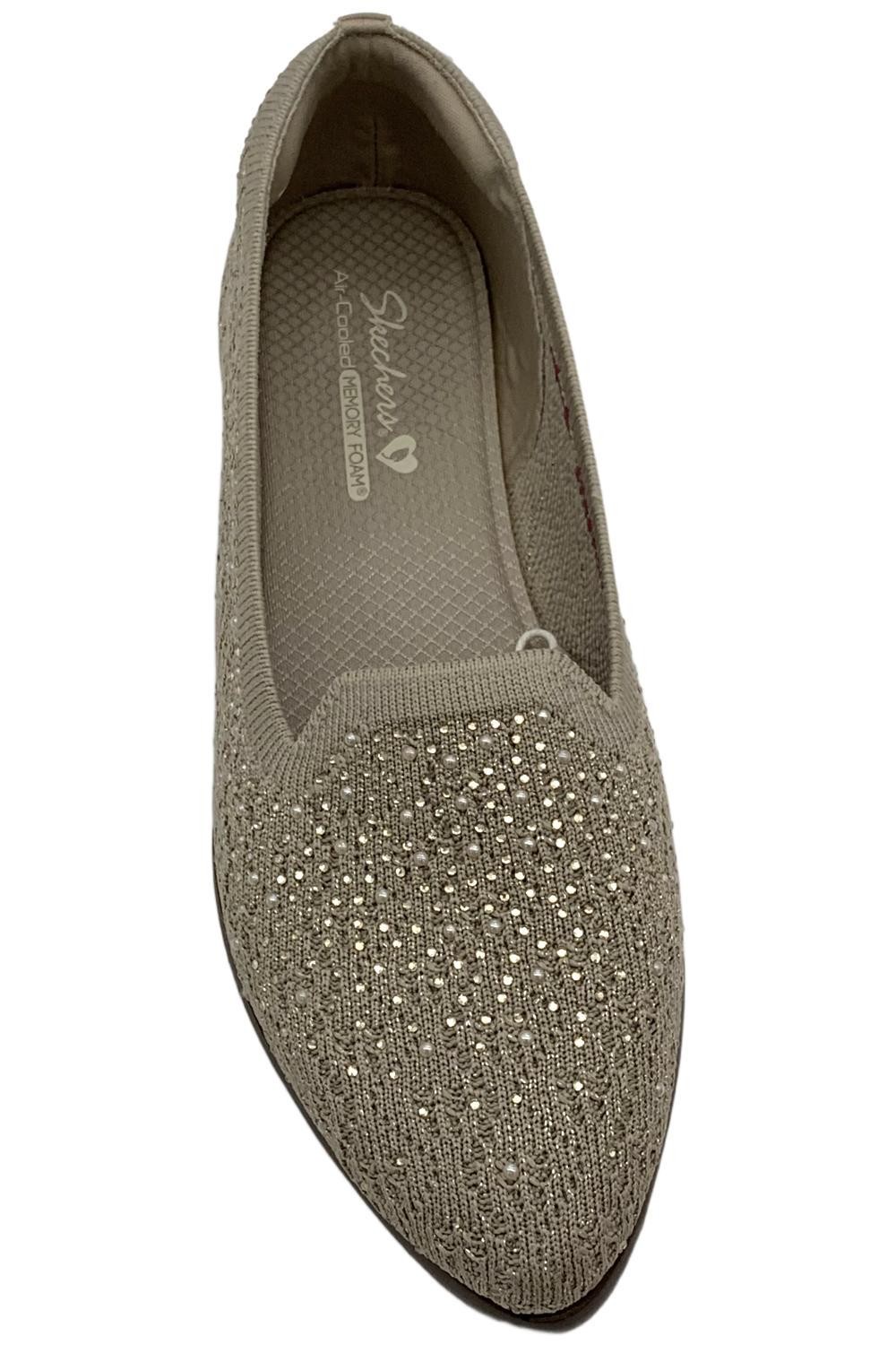 Skechers Women’s Cleo Sawdust Sparkle Knit Skimmers Twinkle Taupe