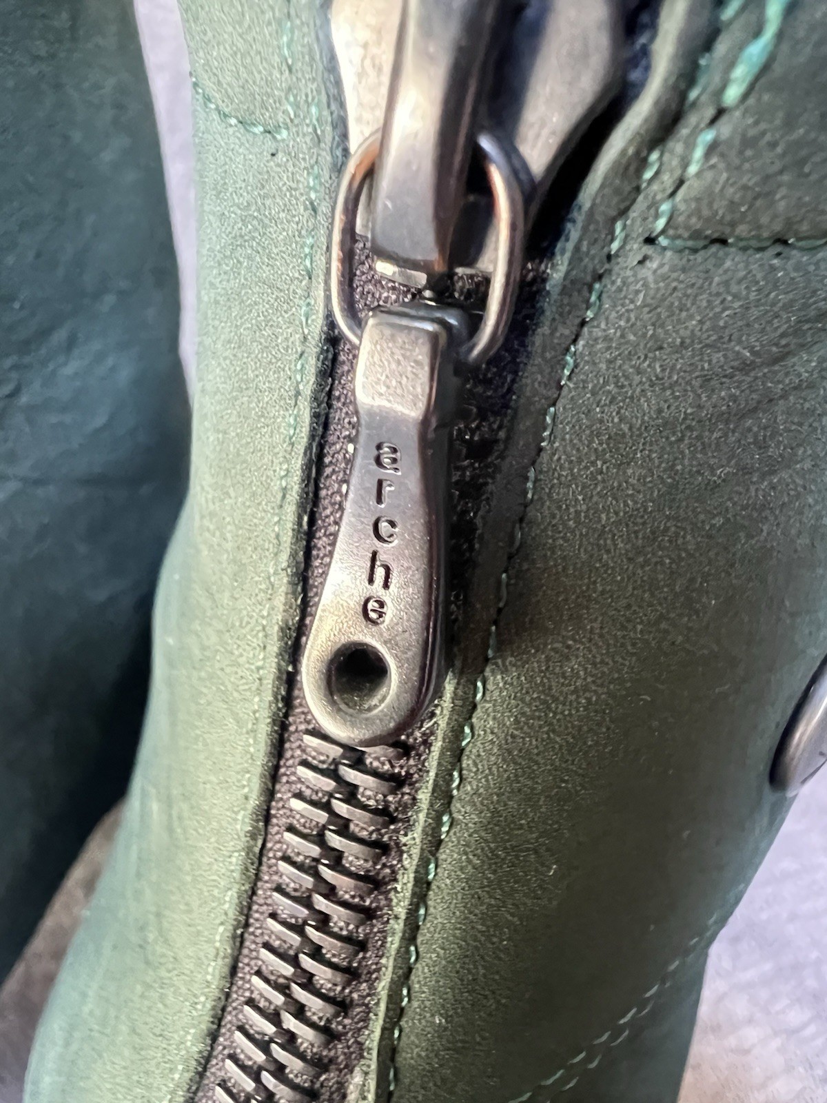 Arche Leather Ankle Boots Sz 40 , 9 Green Nubuck Stacked Heel Back Zipper France