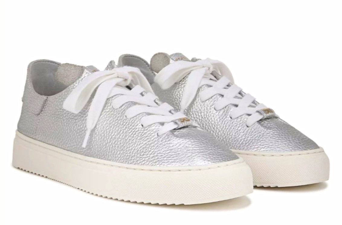Sam Edelman Women’s Metallic Silver Leather Low Top Lace-Up Sneakers, Size 10