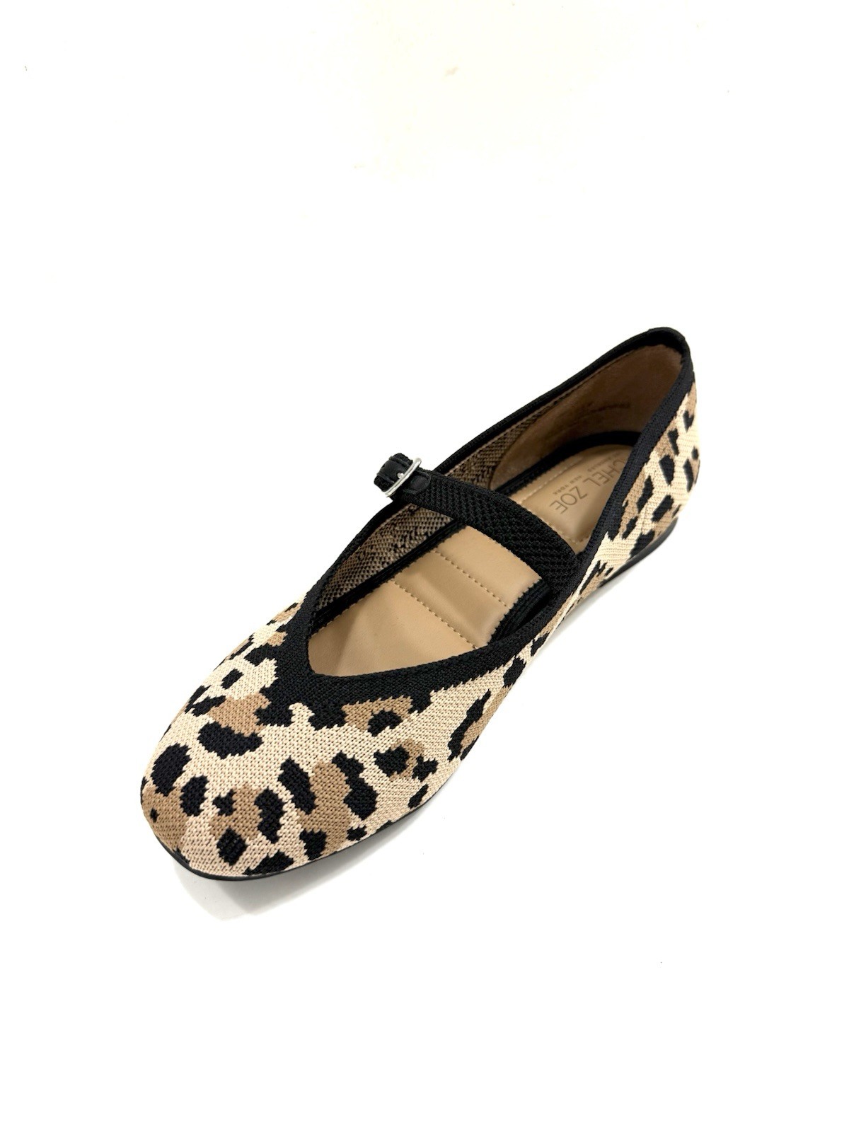 Rachel Zoe Saylor Mary Jane Leopard Flats Strap Closure Stretch Knit 6.5