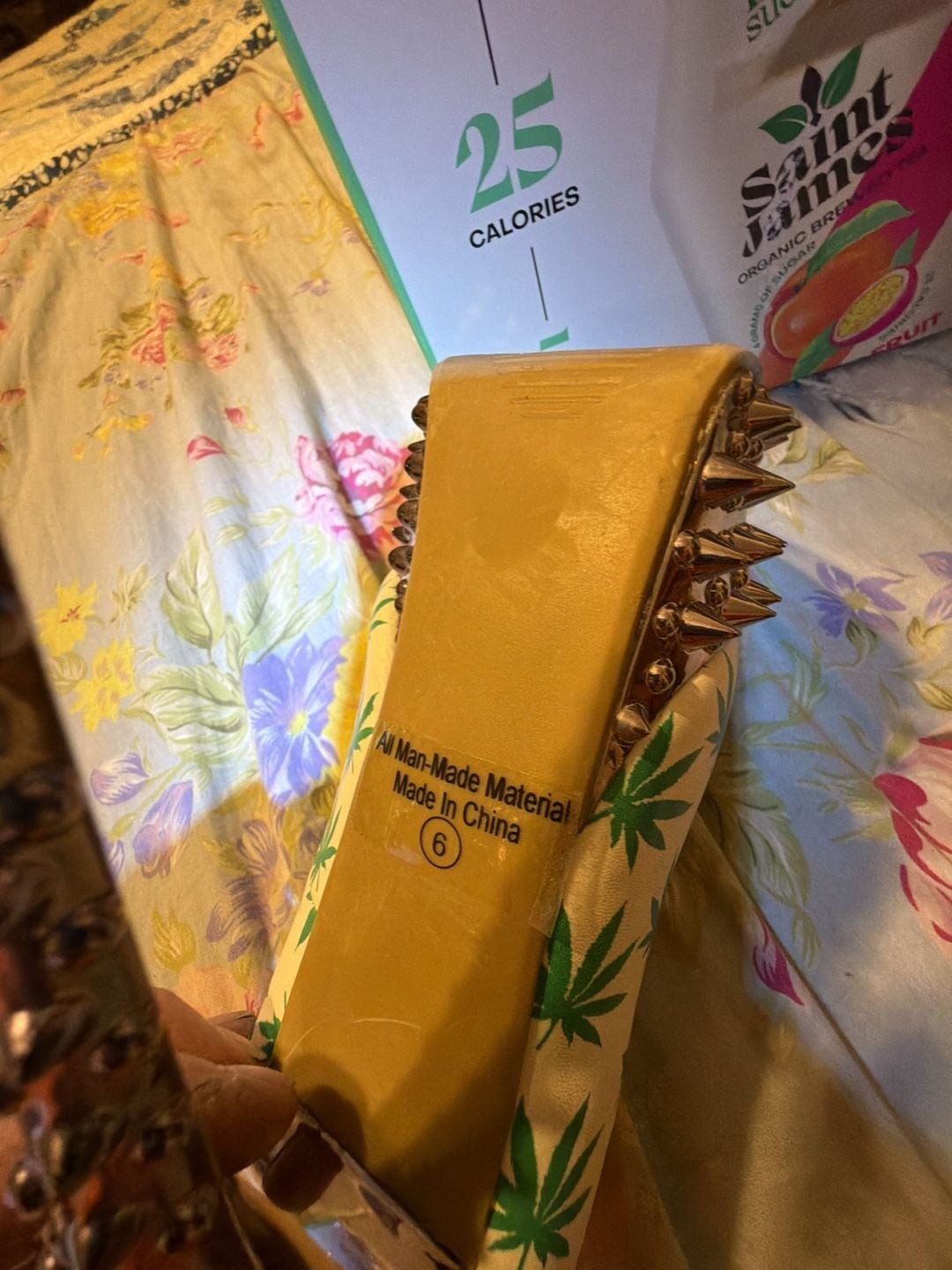 Kush Kouture Stiletto Platform Heels with Green Leaf Print and Spikes